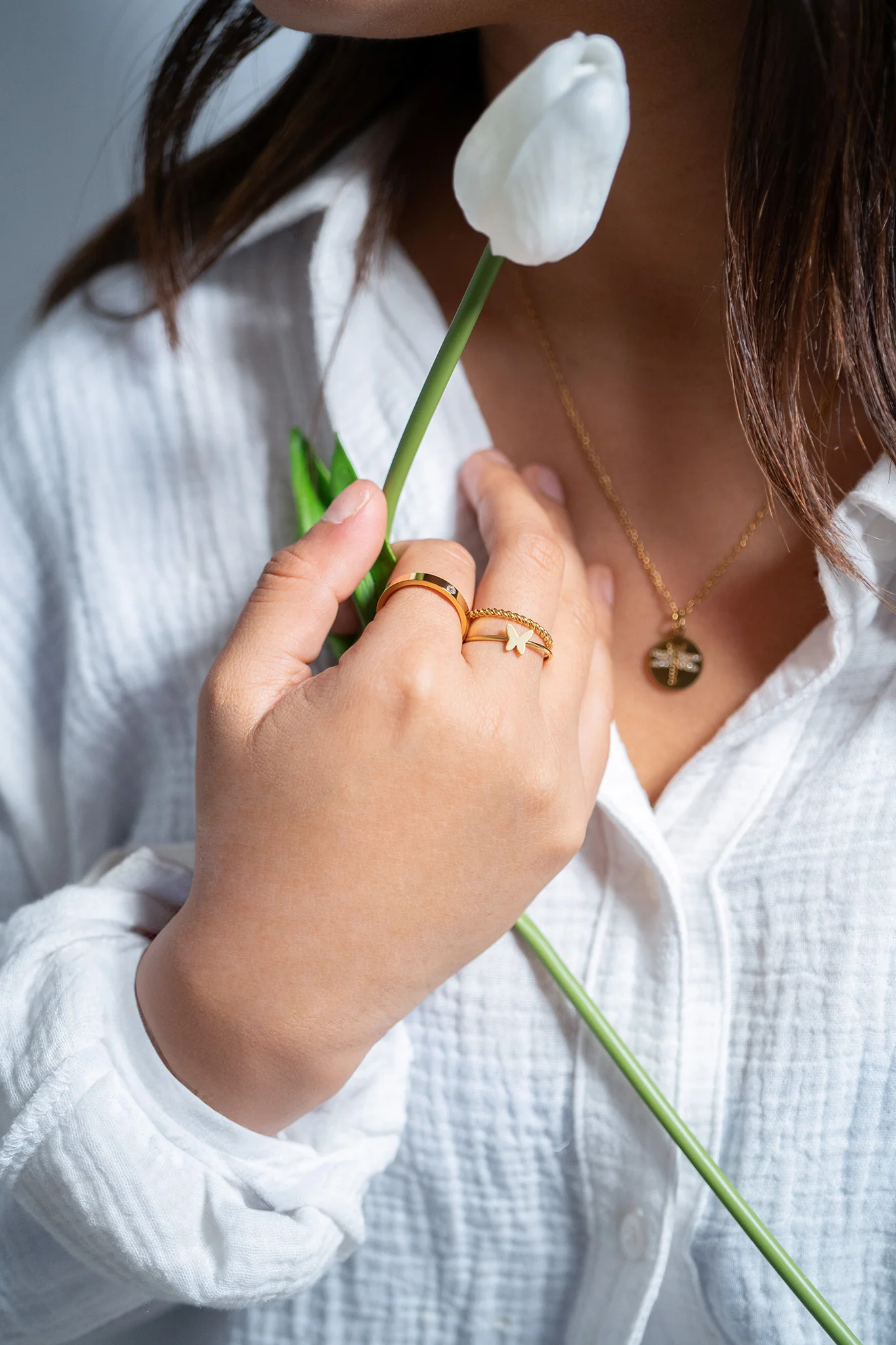 18K Gold PVD Stainless Steel Beaded Stacking Ring / CSR0004 - Image 5