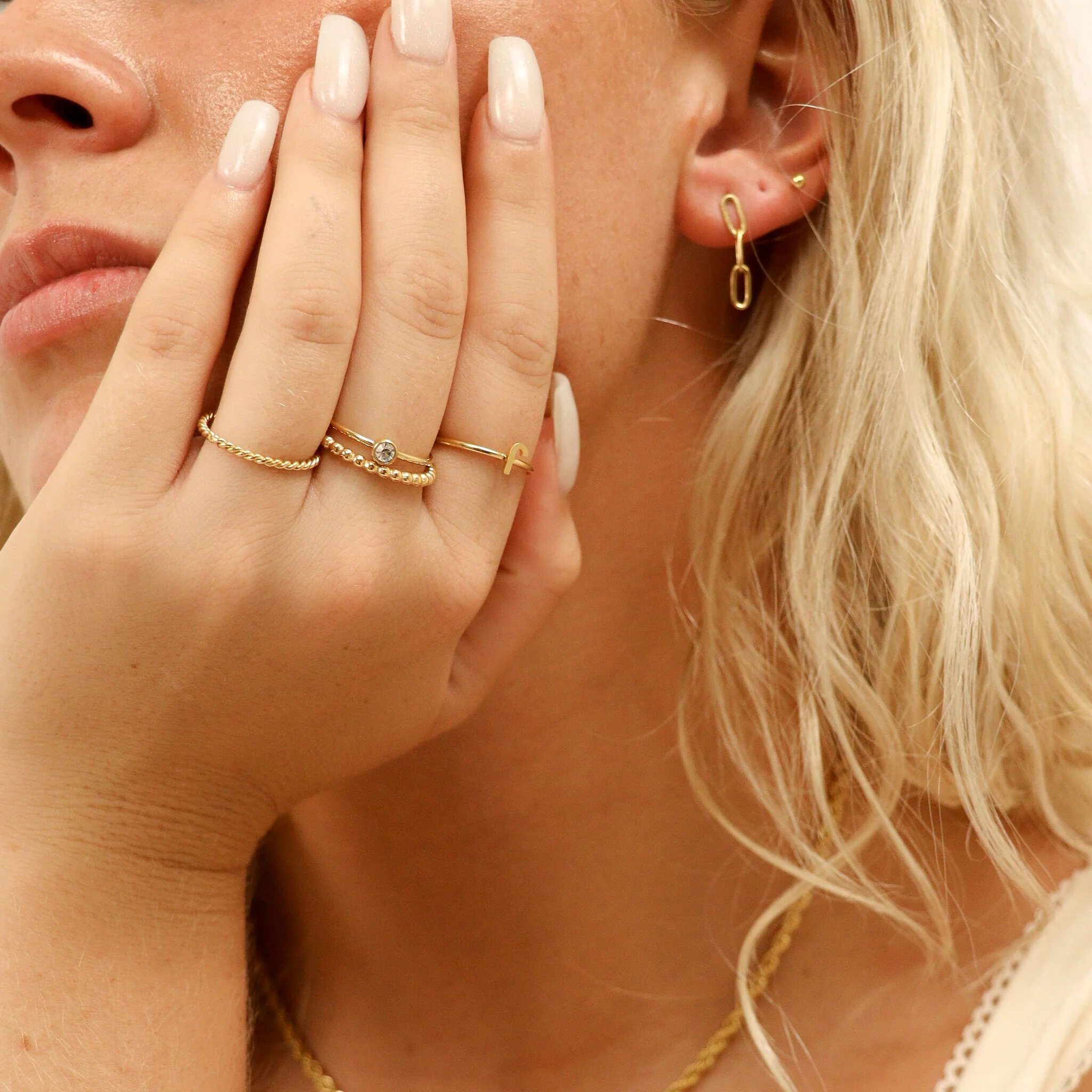 18K Gold PVD Stainless Steel Beaded Stacking Ring / CSR0004 - Image 7