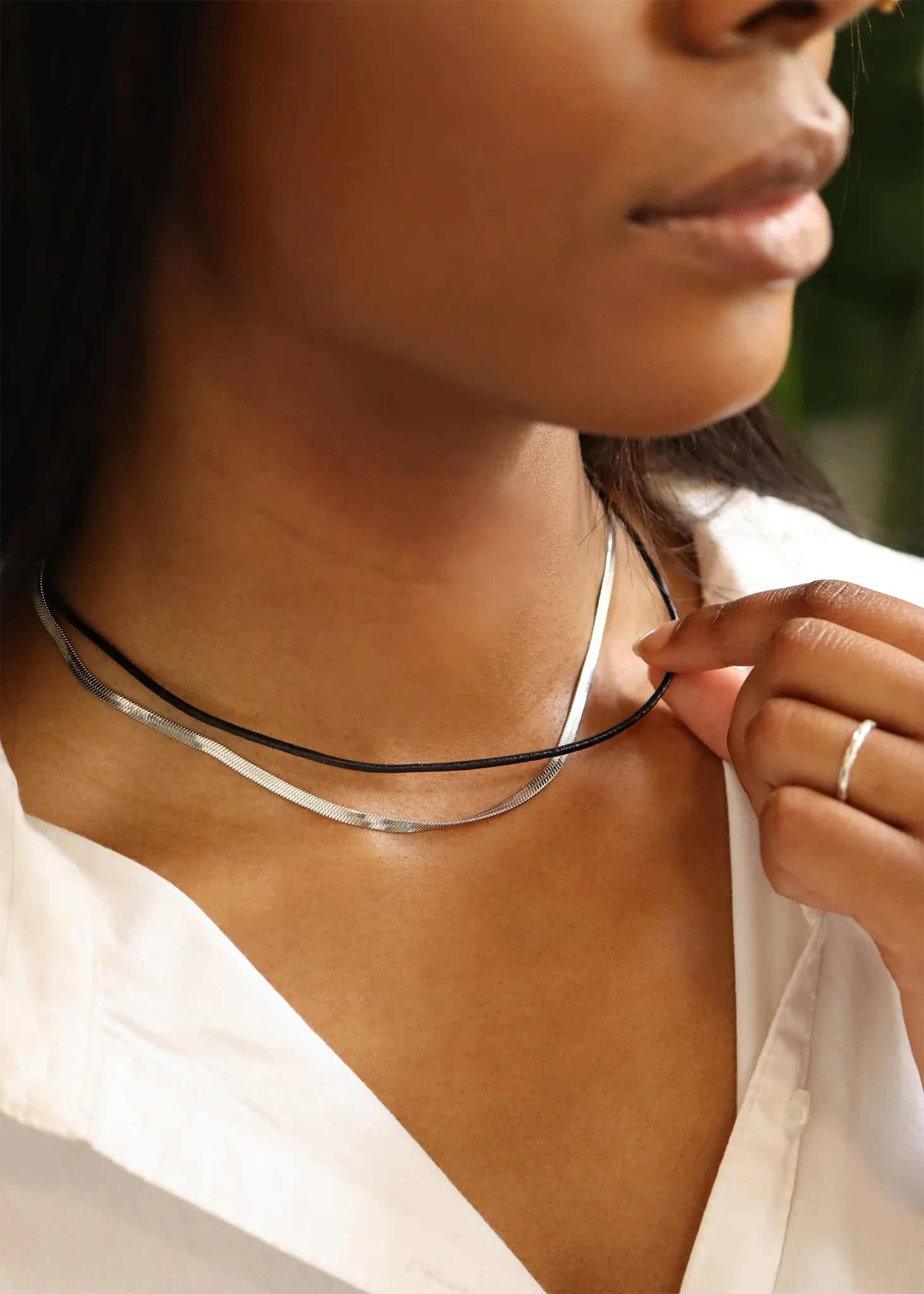 Black Leather Cord Necklace With Stainless Steel Twist Open Clasp / CHJ0113 - Image 7