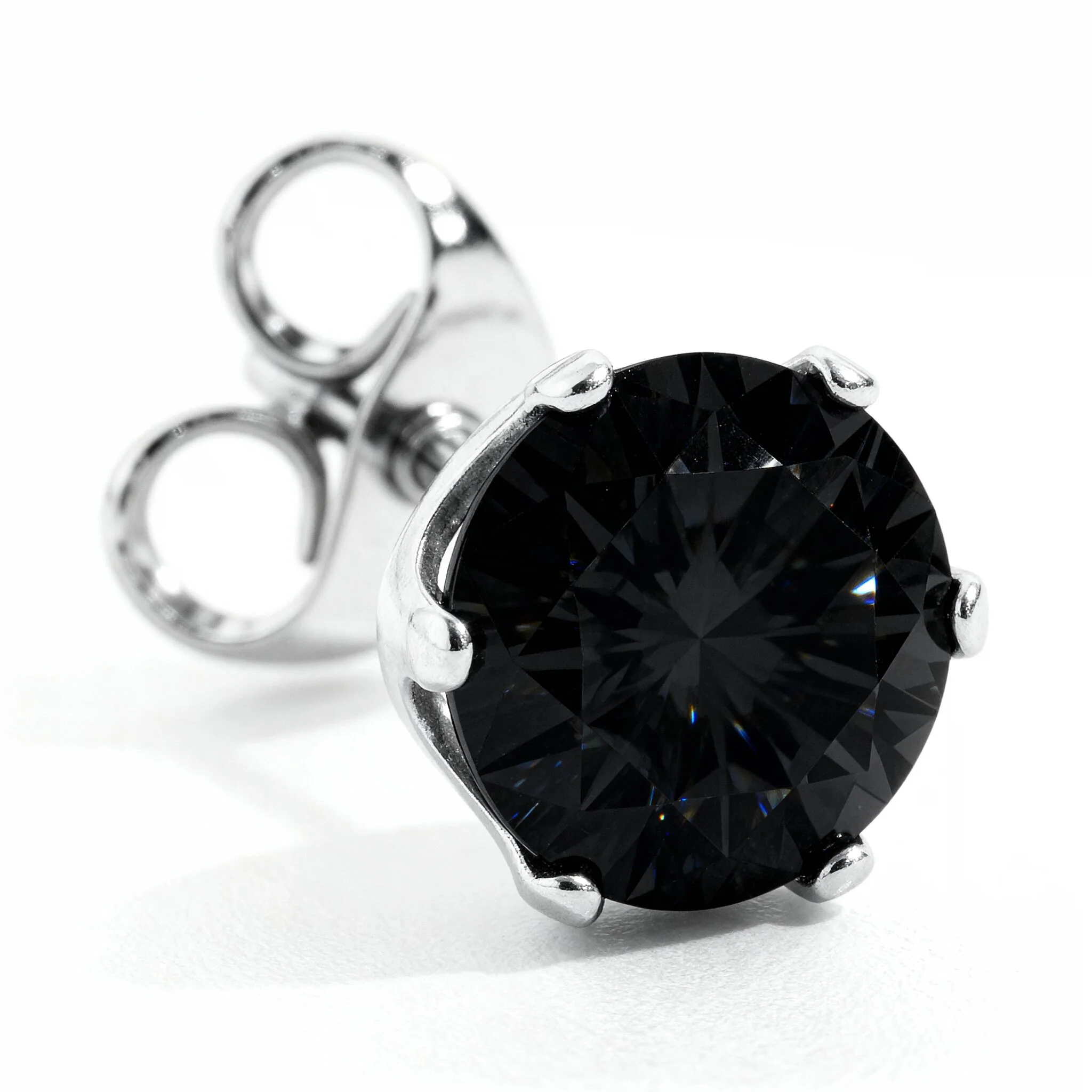 Black Stainless Steel Round CZ Stud Earrings / ERJ3159 - Image 3