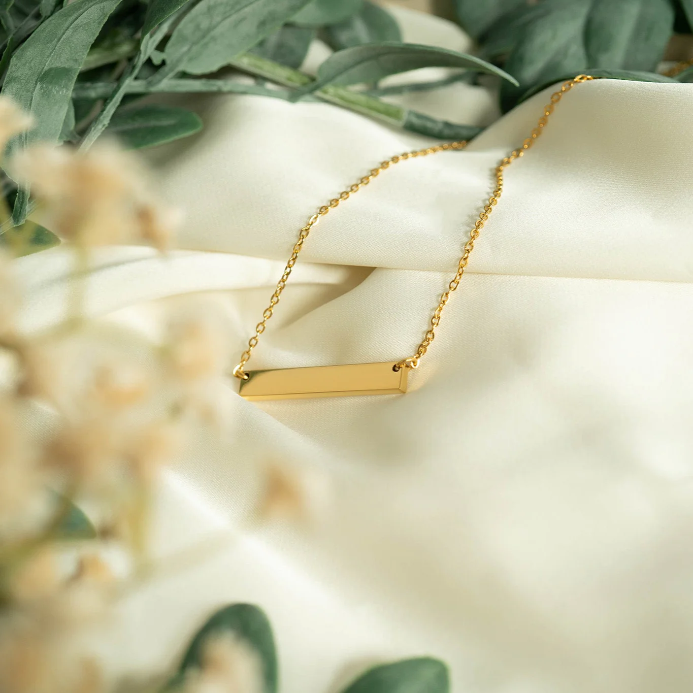 18K Gold PVD Stainless Steel Blank Bar Necklace / SBB0019 - Image 10