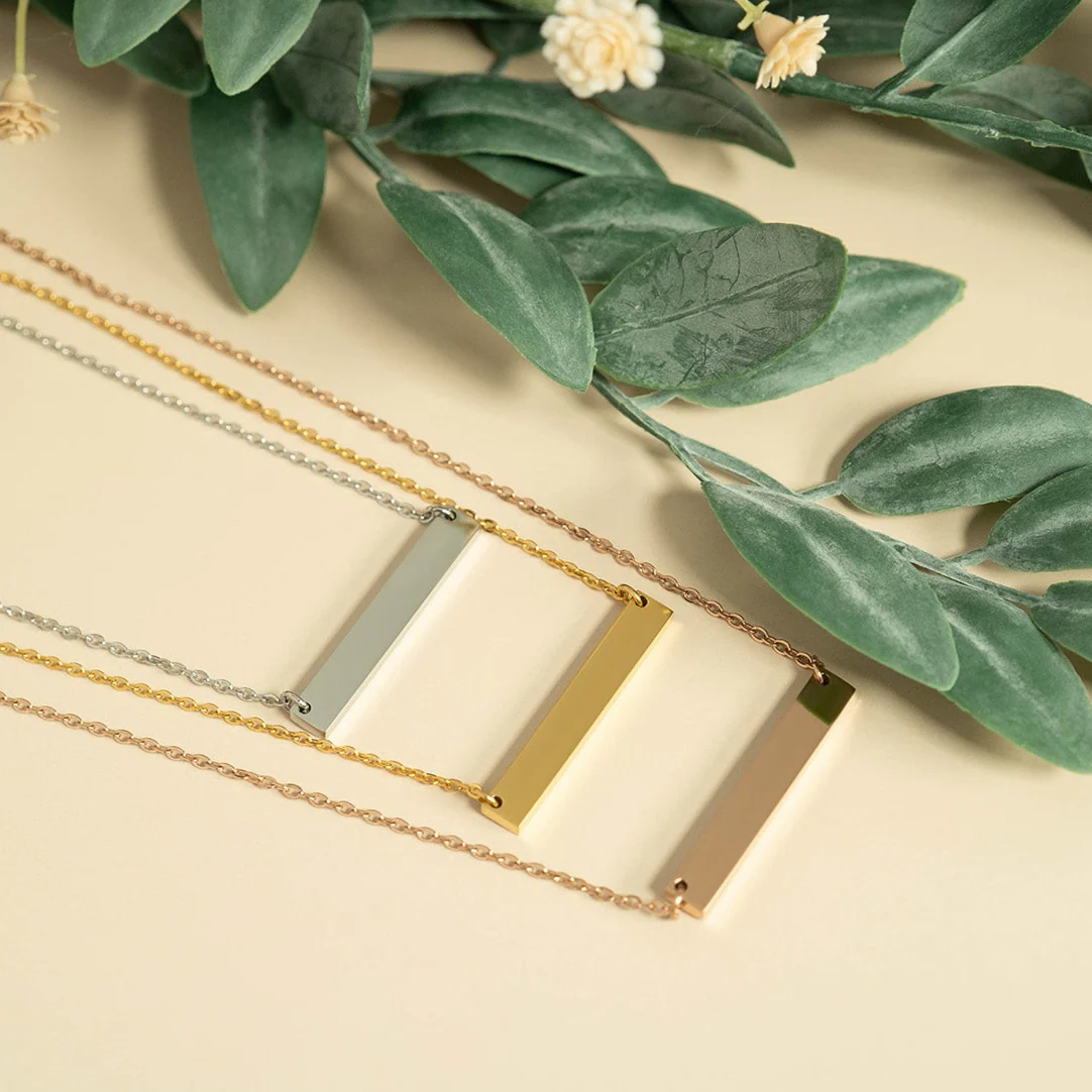 18K Gold PVD Stainless Steel Blank Bar Necklace / SBB0019 - Image 4