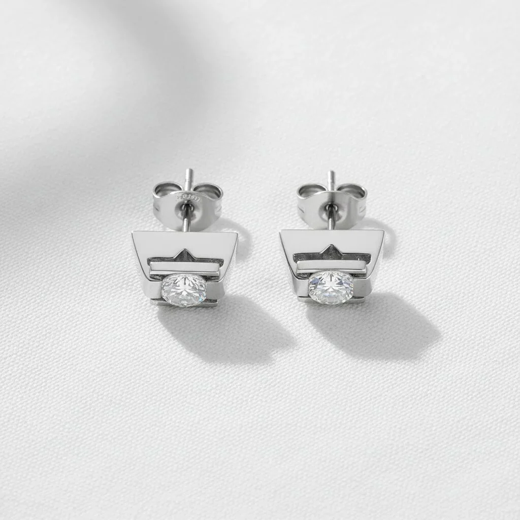 Stainless Steel Clamp CZ Center Earrings / ERC0004 - Image 3