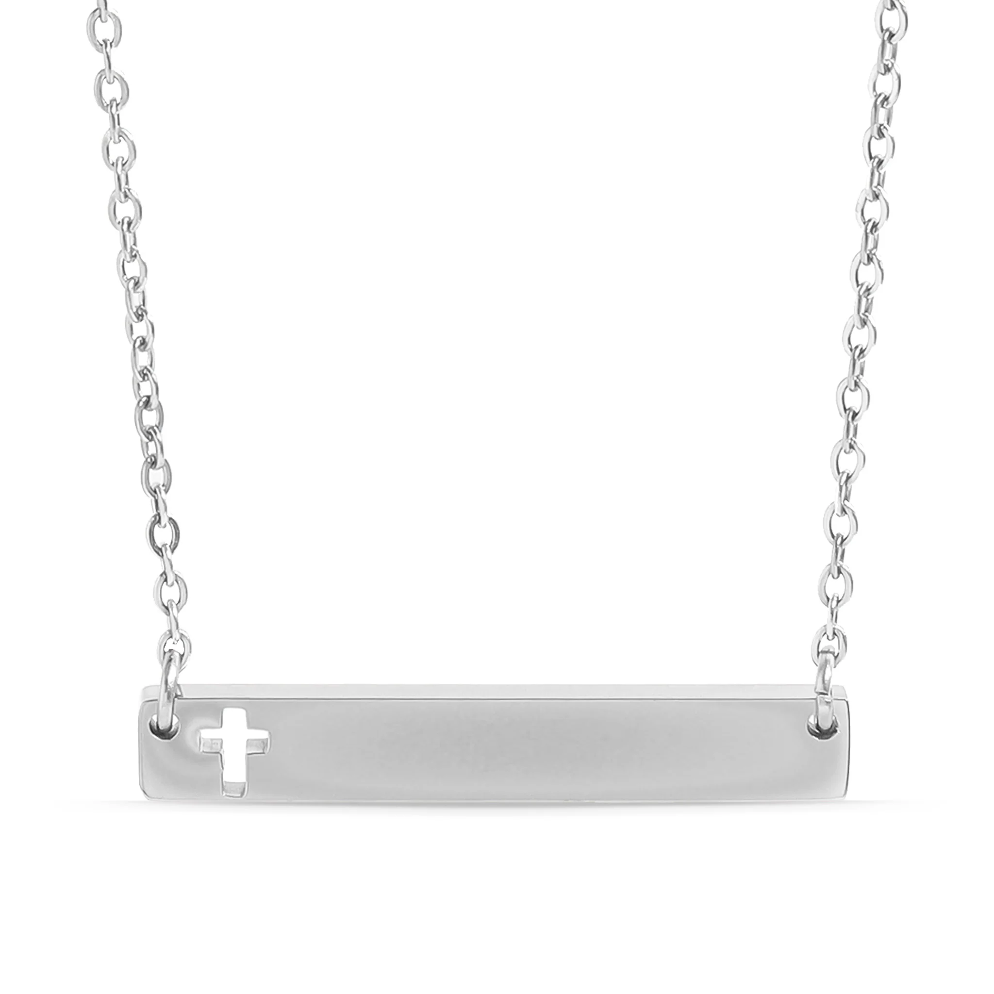 18K Gold PVD Stainless Steel Cutout Cross Blank Bar Necklace / SBB00106 - Image 11