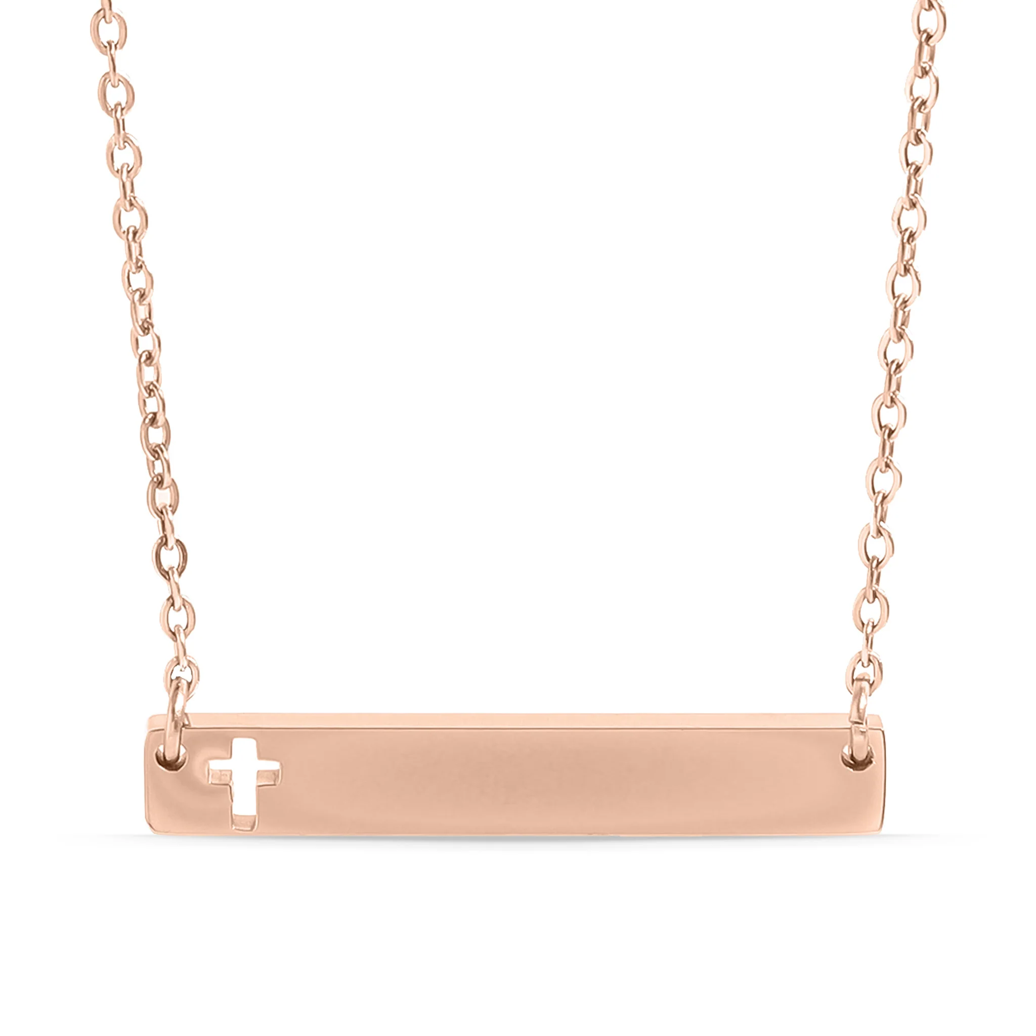 18K Gold PVD Stainless Steel Cutout Cross Blank Bar Necklace / SBB00106 - Image 12