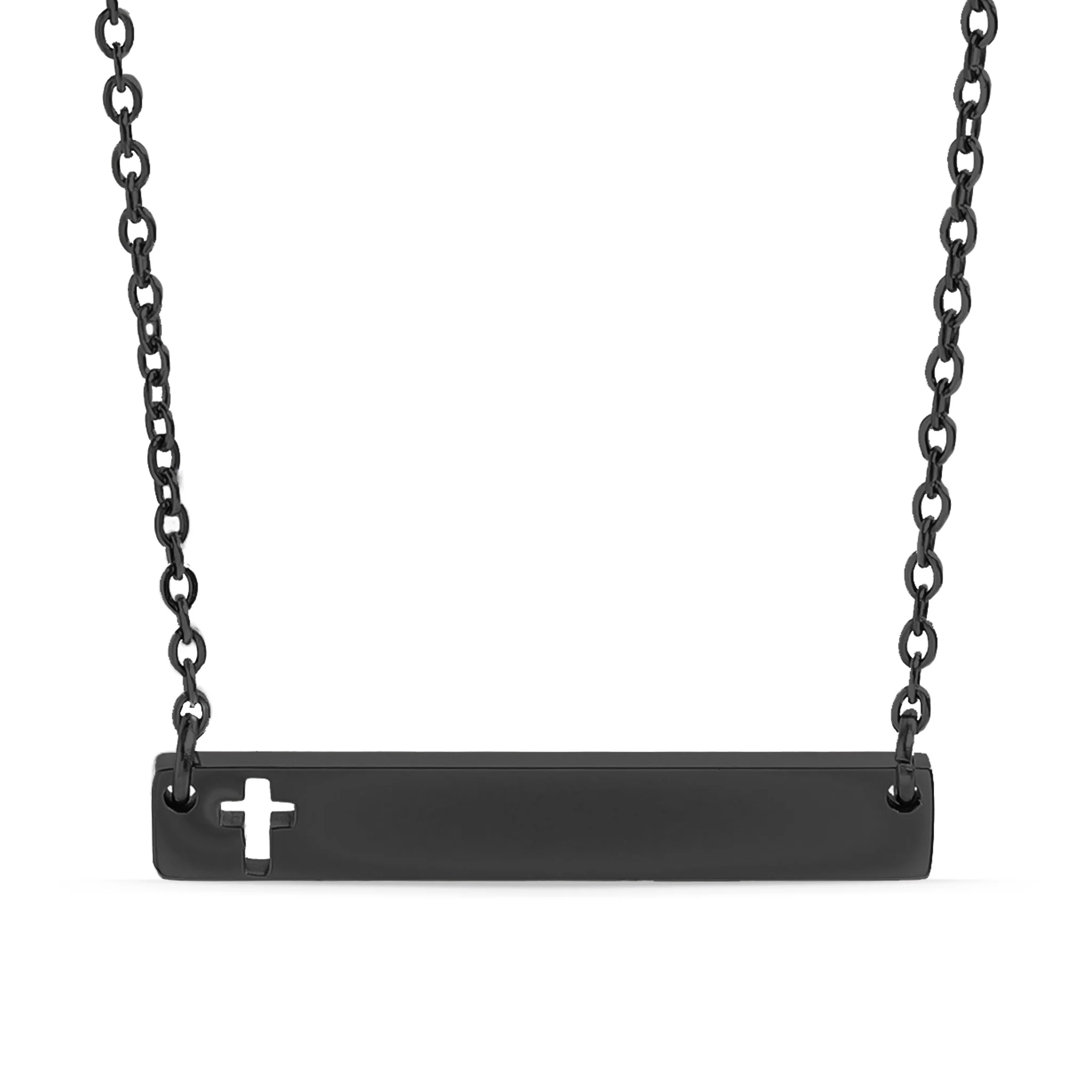 18K Gold PVD Stainless Steel Cutout Cross Blank Bar Necklace / SBB00106 - Image 13