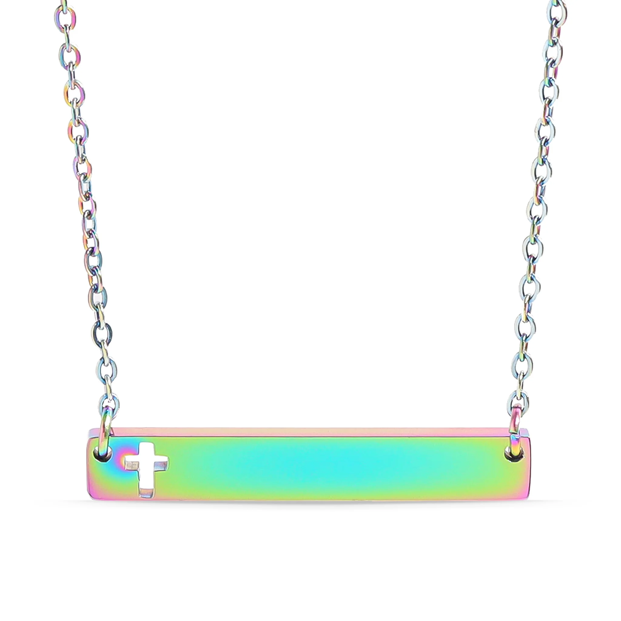 18K Gold PVD Stainless Steel Cutout Cross Blank Bar Necklace / SBB00106 - Image 14