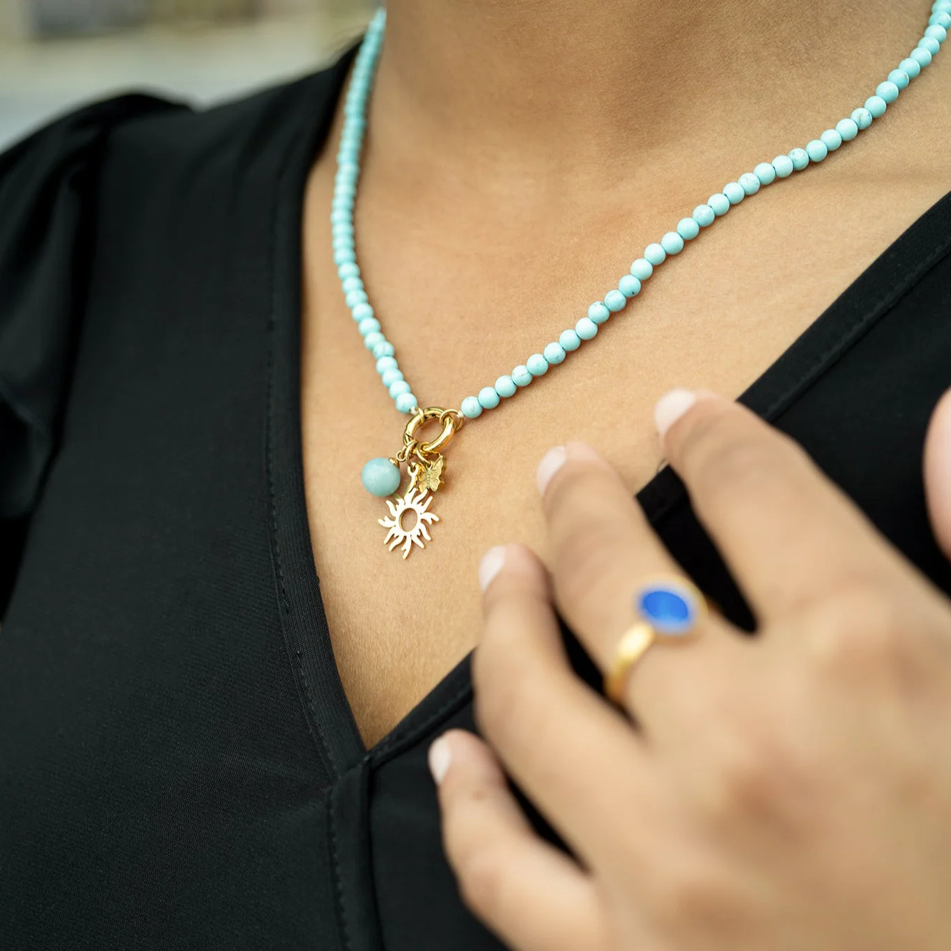 Semi Precious Natural Stone Charm Keeper Necklace / SBB0305 - Image 12