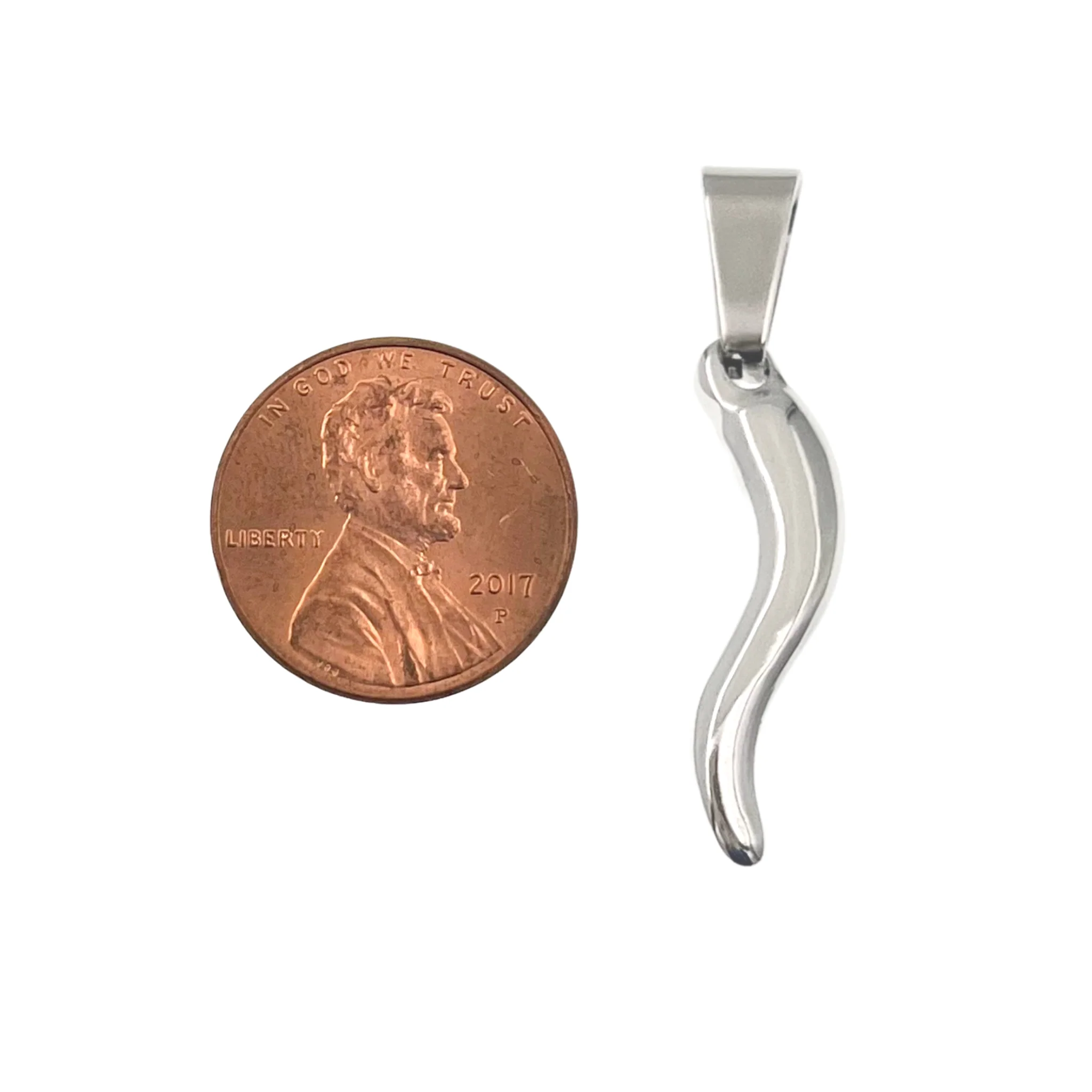 Small Italian Horn "Cornicello" Stainless Steel Pendant / PDJ5002 - Image 8