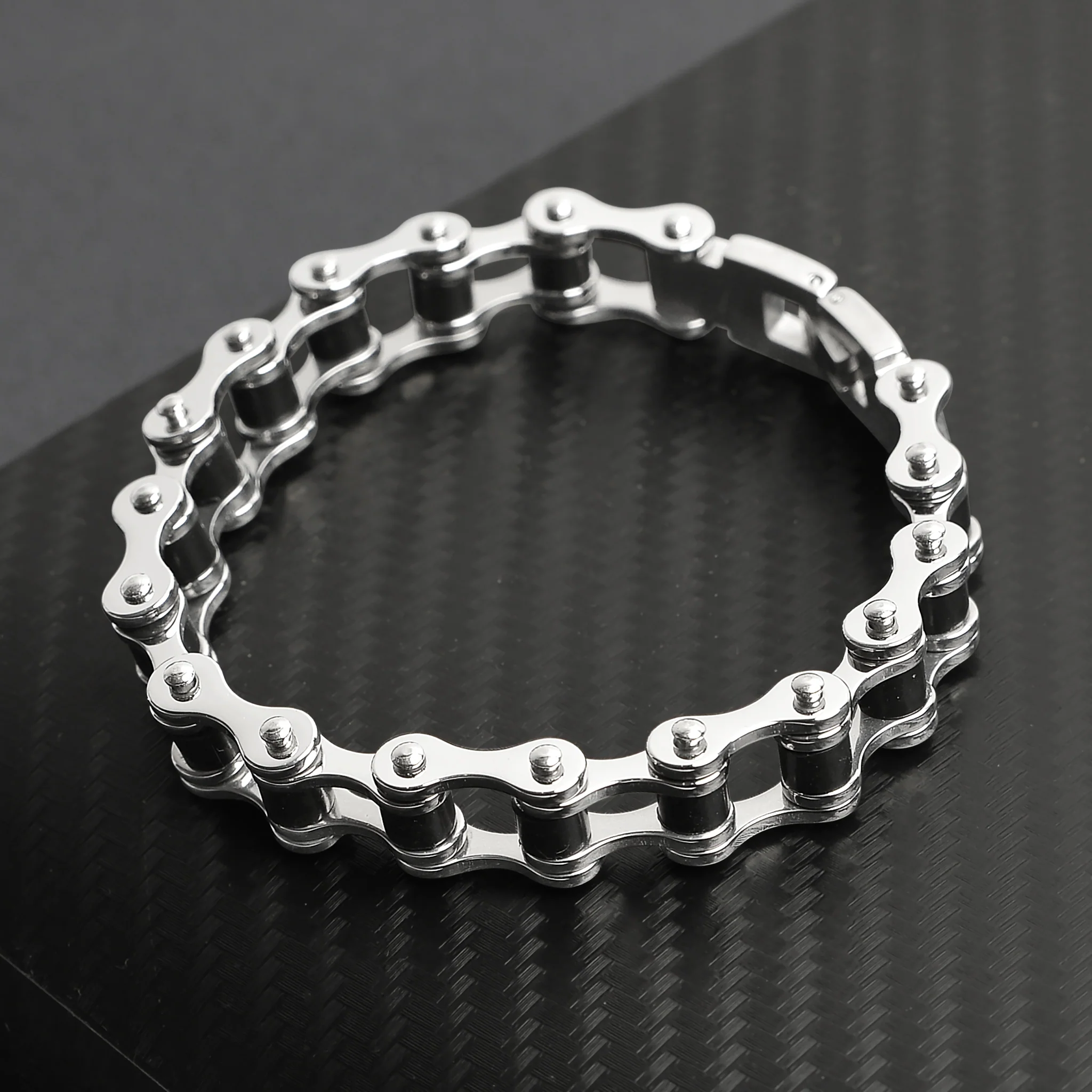 Stainless Steel And Black Bike Chain Bracelet / BRJ2071 - Image 3