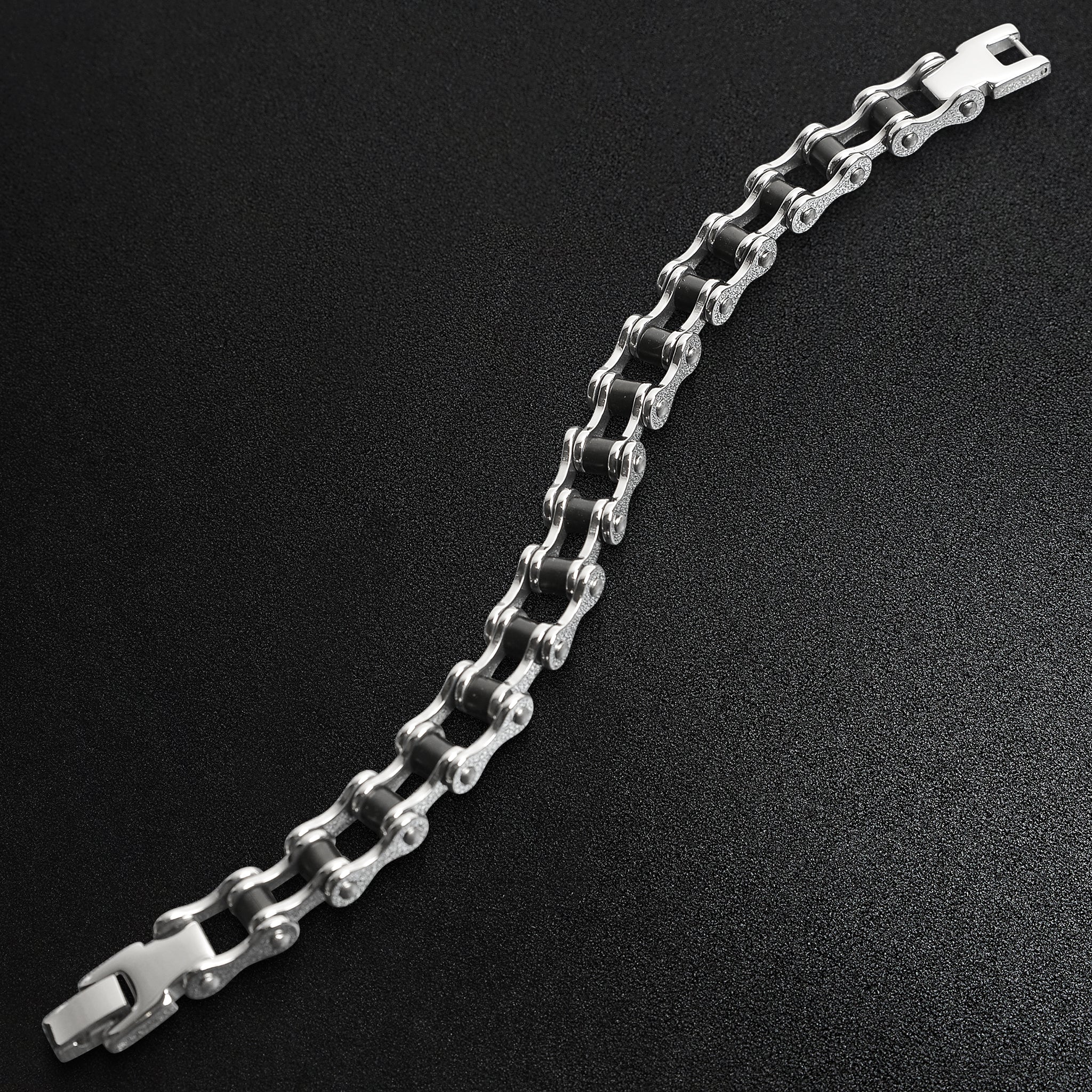 Stainless Steel And Black Bike Chain Bracelet / BRJ2071 - Image 4