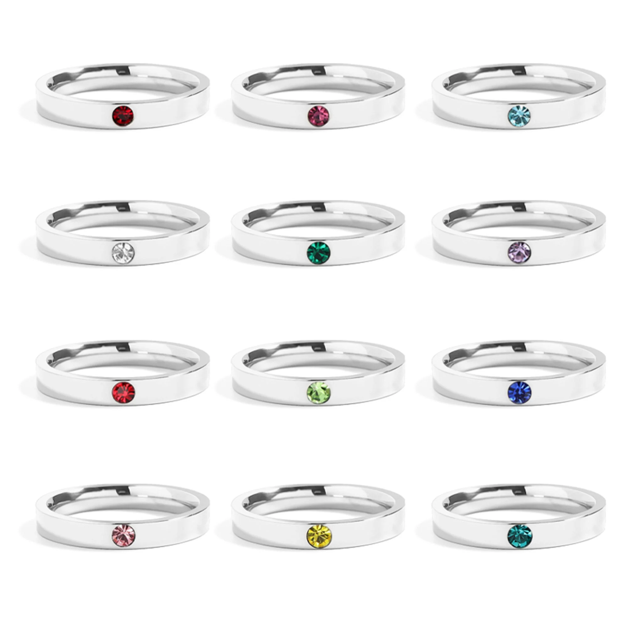 Stainless Steel Birthstone Engravable Stacking Ring / ZRJ1003 - Image 3