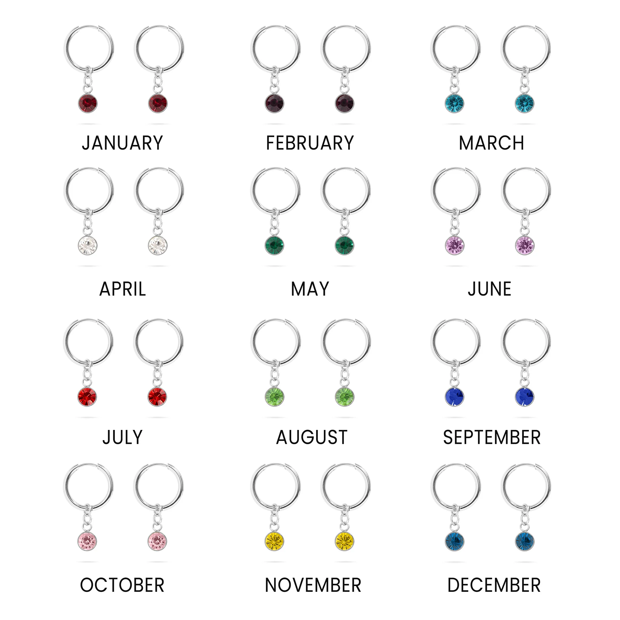 Stainless Steel Birthstone Huggie Earrings / ERJ0073 - Image 12