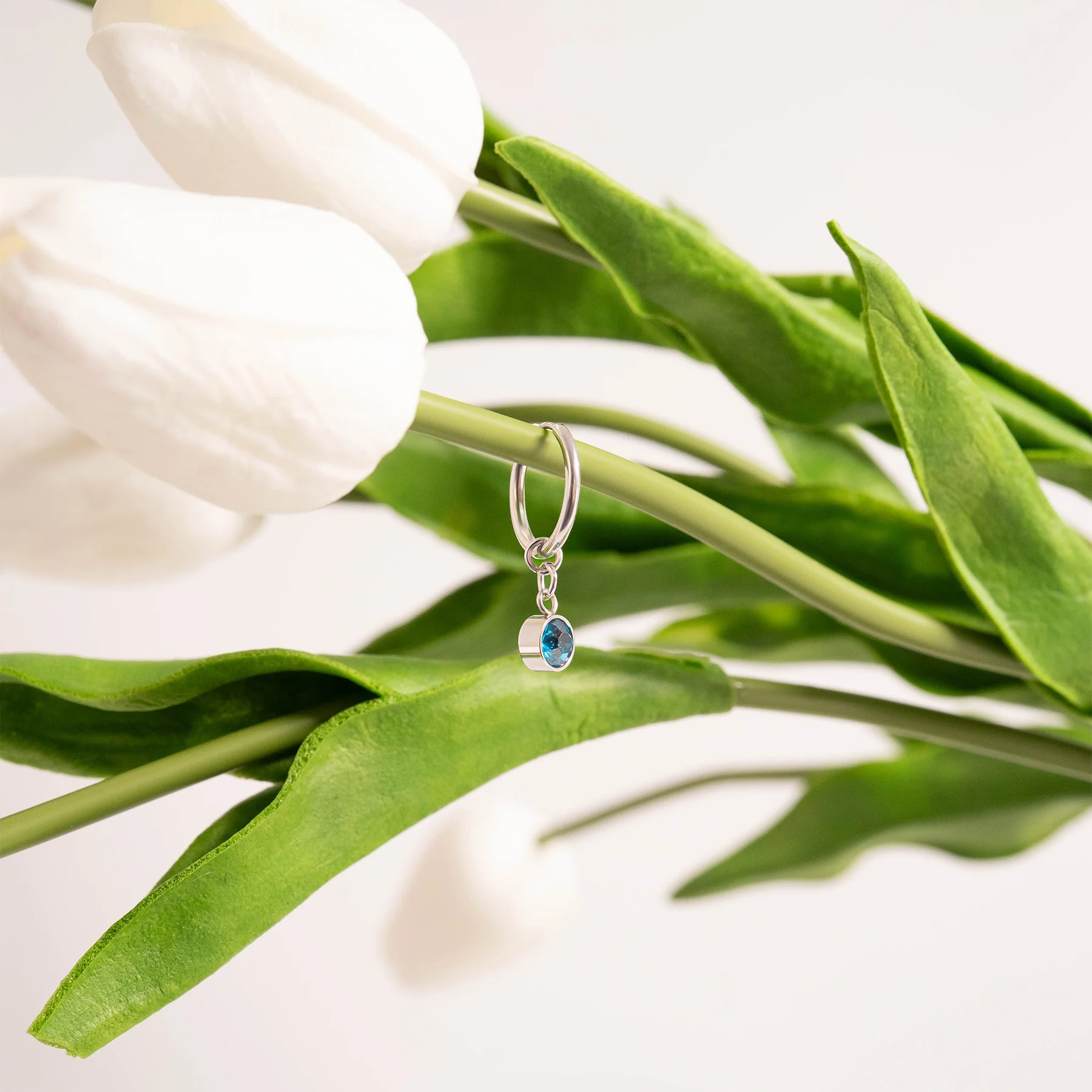 Stainless Steel Birthstone Huggie Earrings / ERJ0073 - Image 5