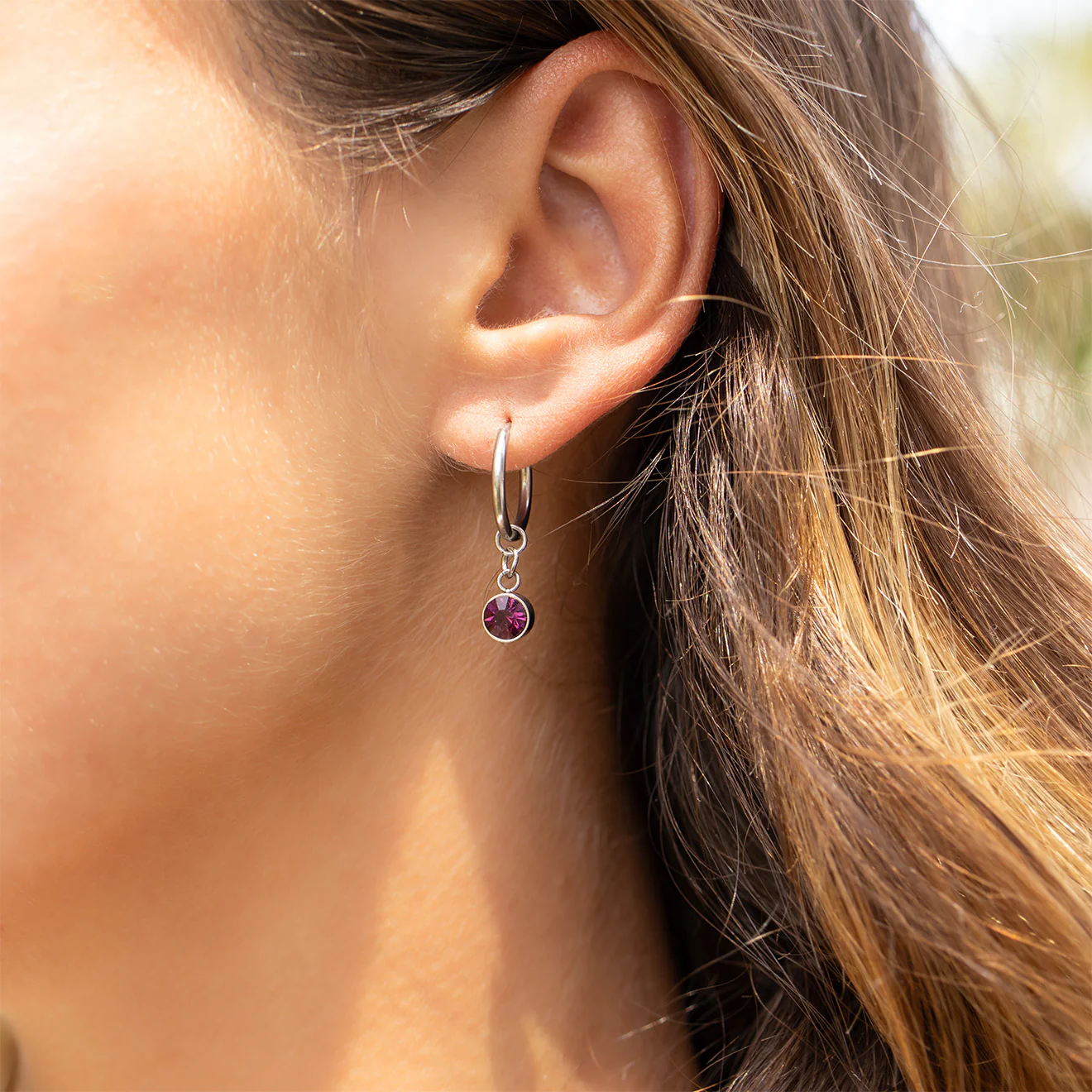 Stainless Steel Birthstone Huggie Earrings / ERJ0073 - Image 6