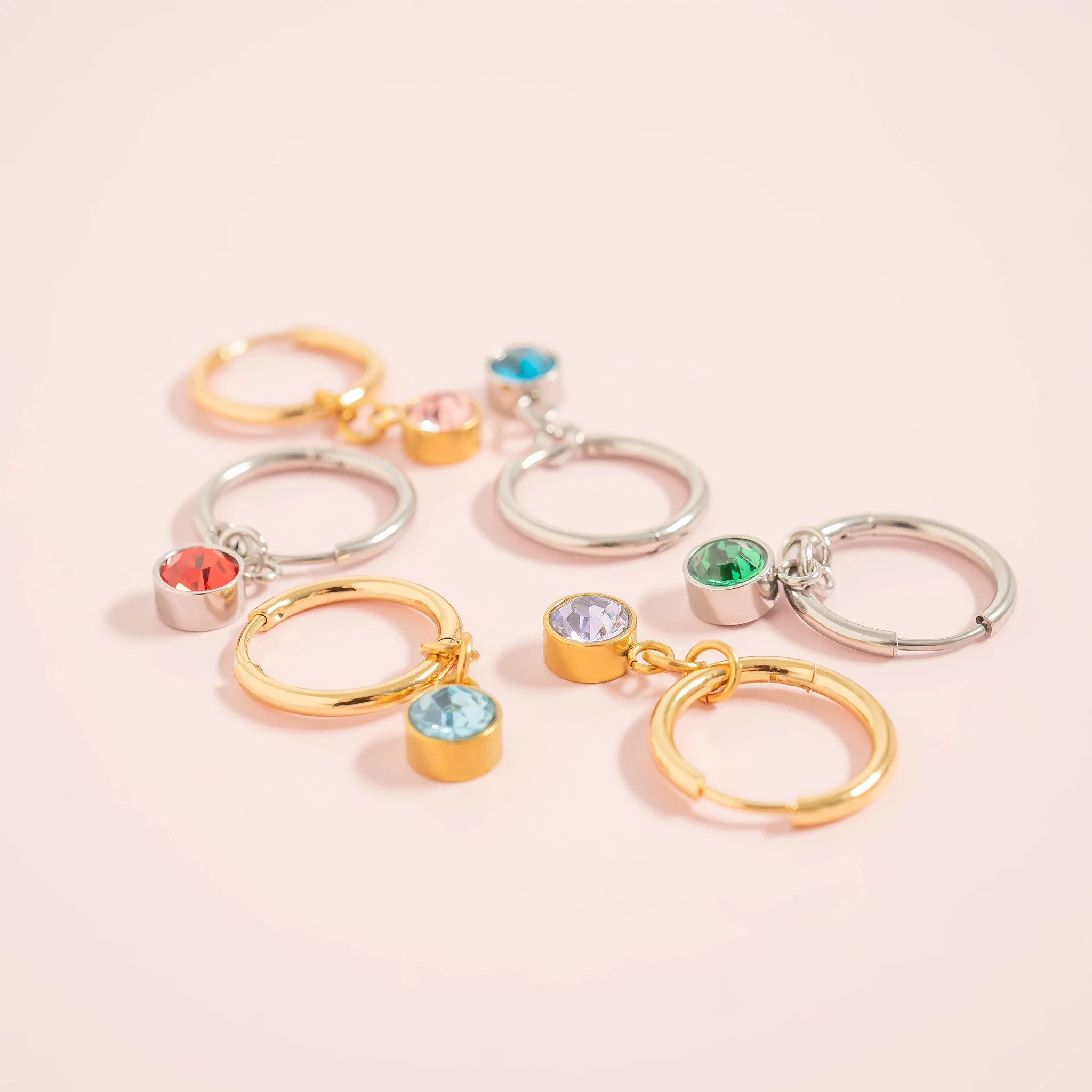 Stainless Steel Birthstone Huggie Earrings / ERJ0073 - Image 7