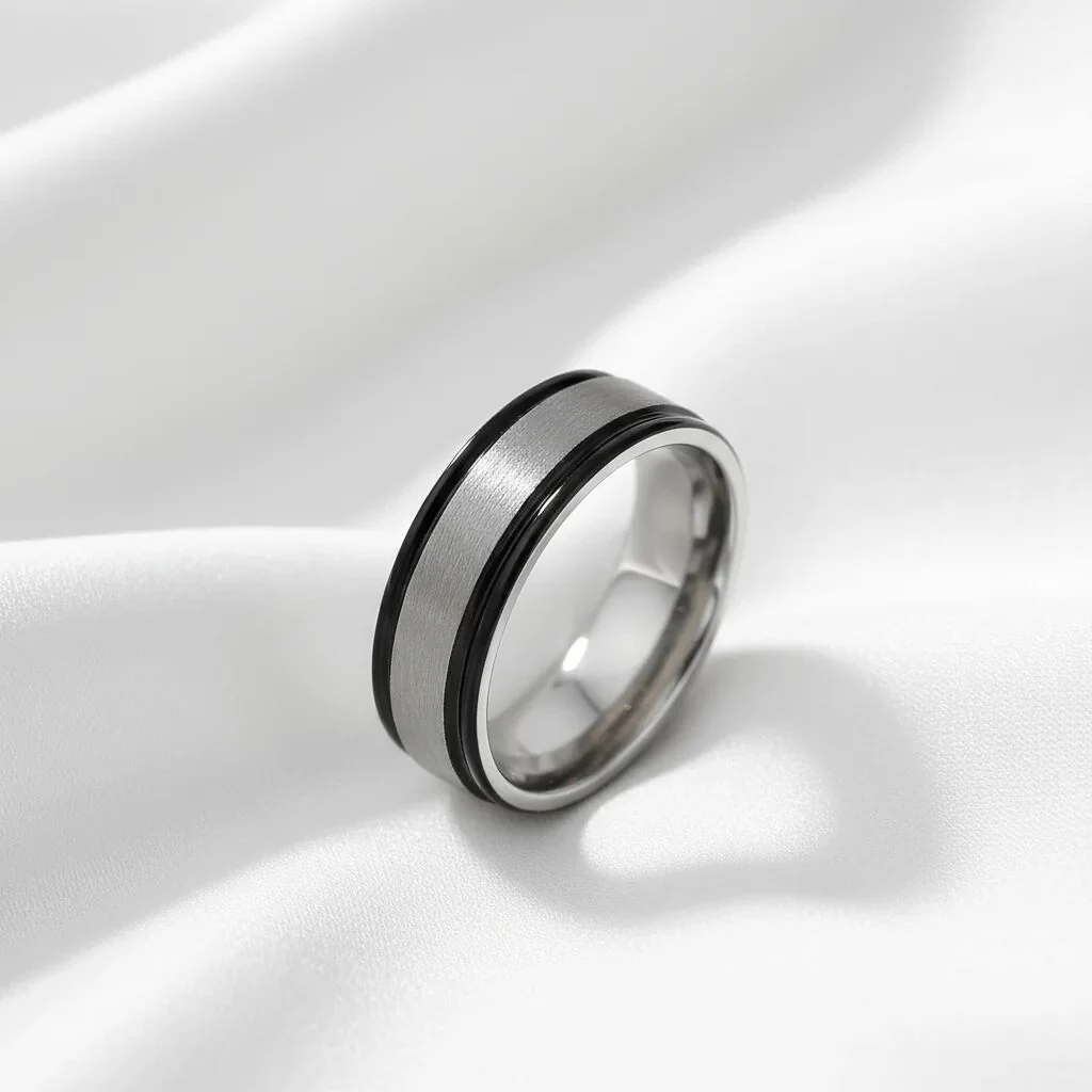 Stainless Steel Black Trim Brushed Center Blank Ring / CFR2929 - Image 5