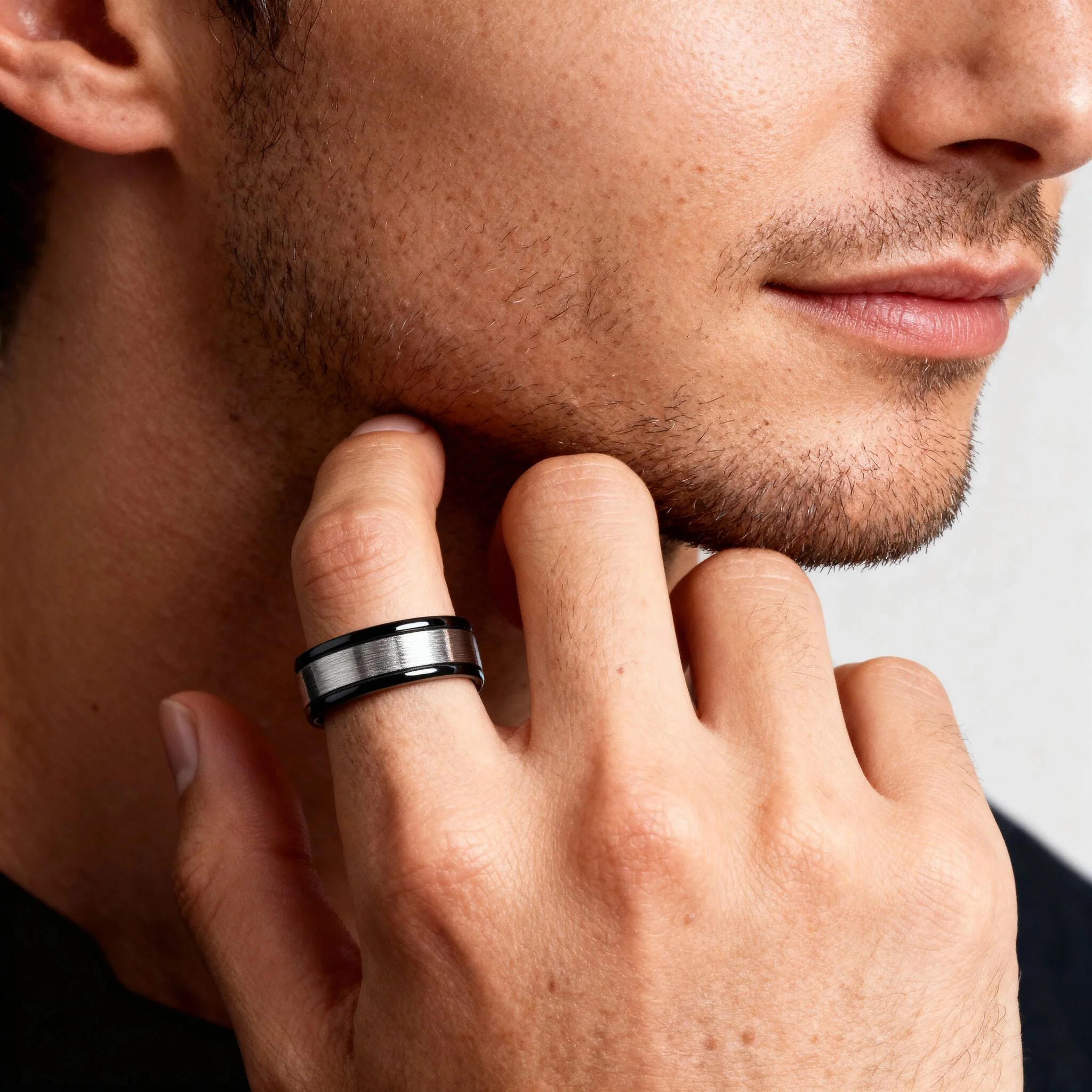 Stainless Steel Black Trim Brushed Center Blank Ring / CFR2929 - Image 7