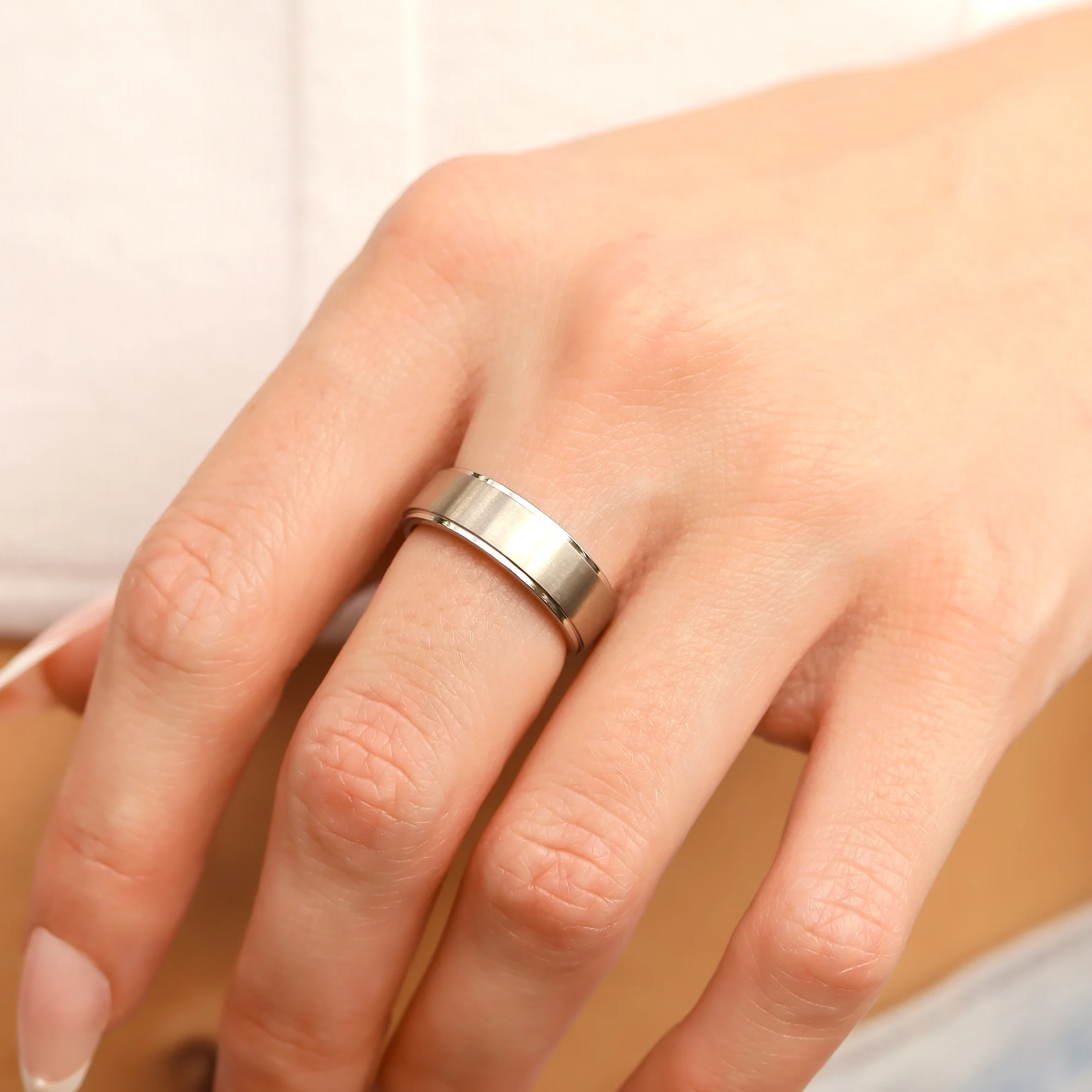 Stainless Steel Blank Ring Brushed Flat Center Polished Edge / CFR0002 - Image 3