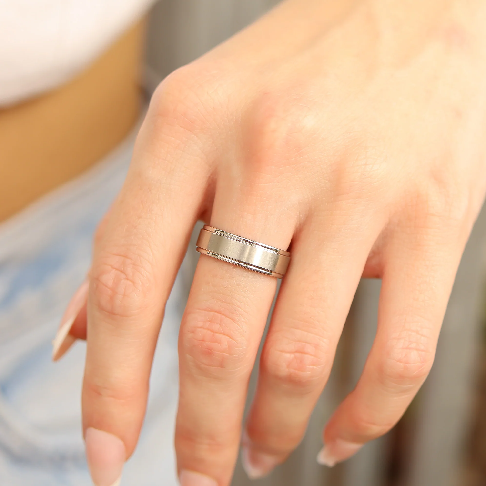 Stainless Steel Blank Ring Brushed Center Grooved Edge / CFR7020 - Image 3