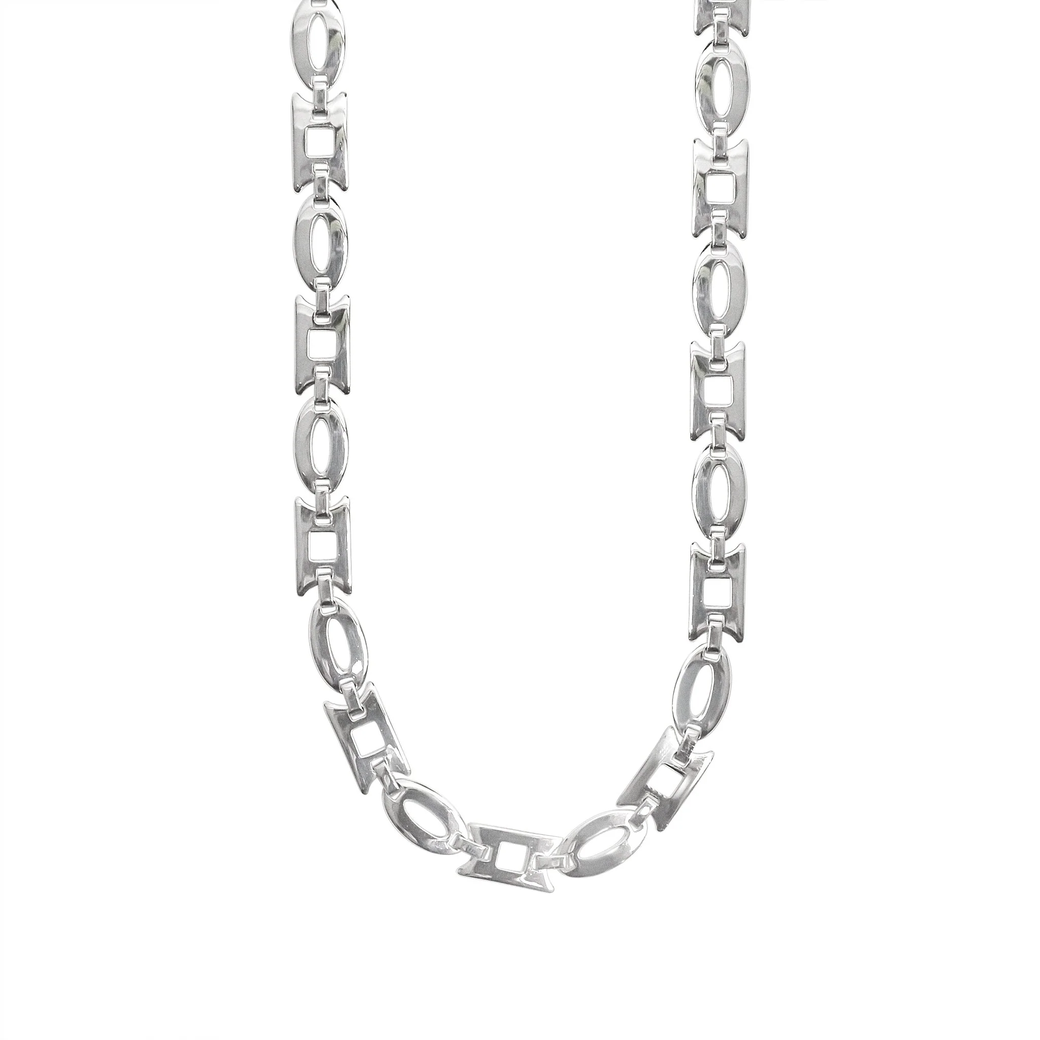 Stainless Steel Oval and Rectangle Fancy Chain Necklace / NCC0002 - Image 3