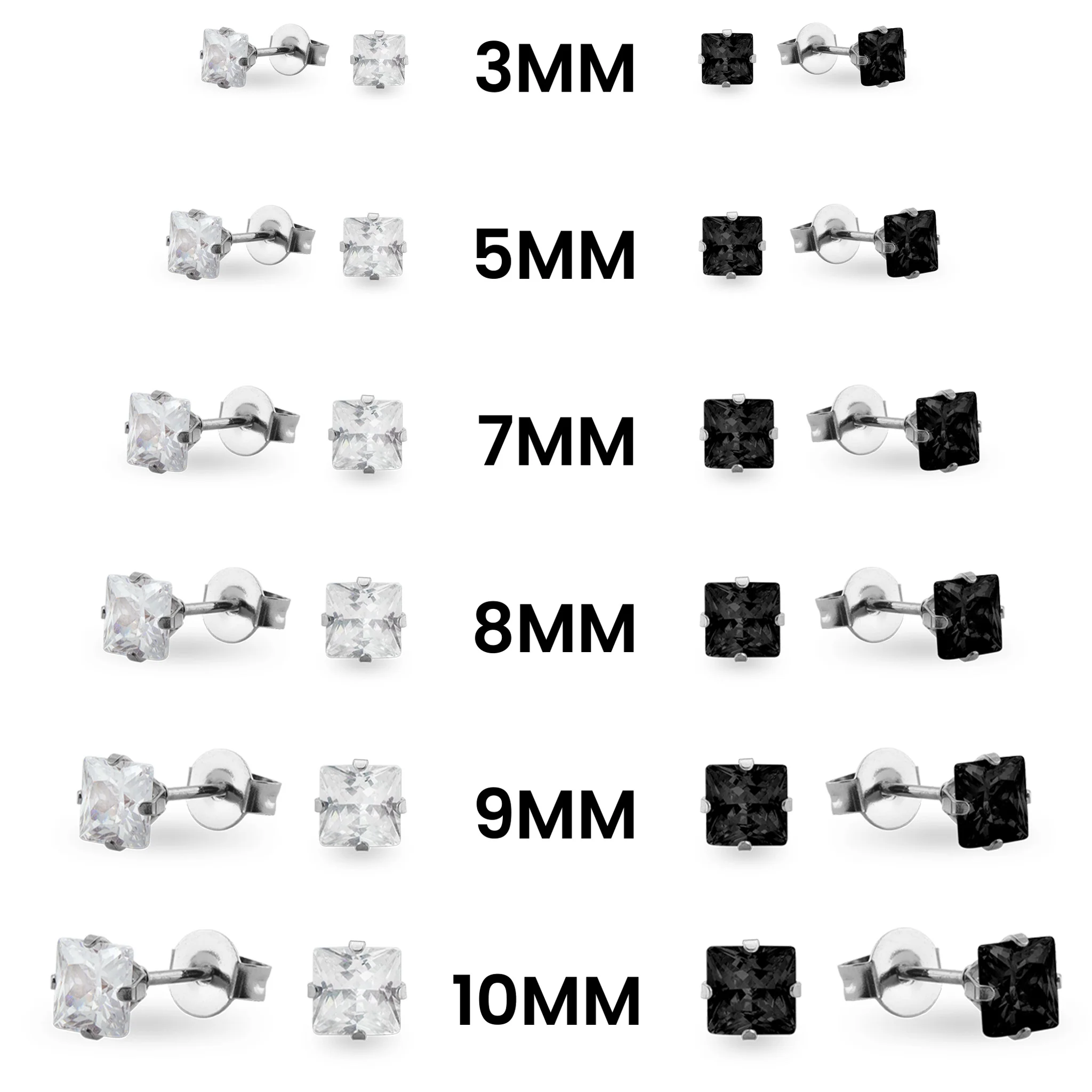 Stainless Steel Clear/Black Square CZ Stud Earrings / ERJ3160 - Image 3