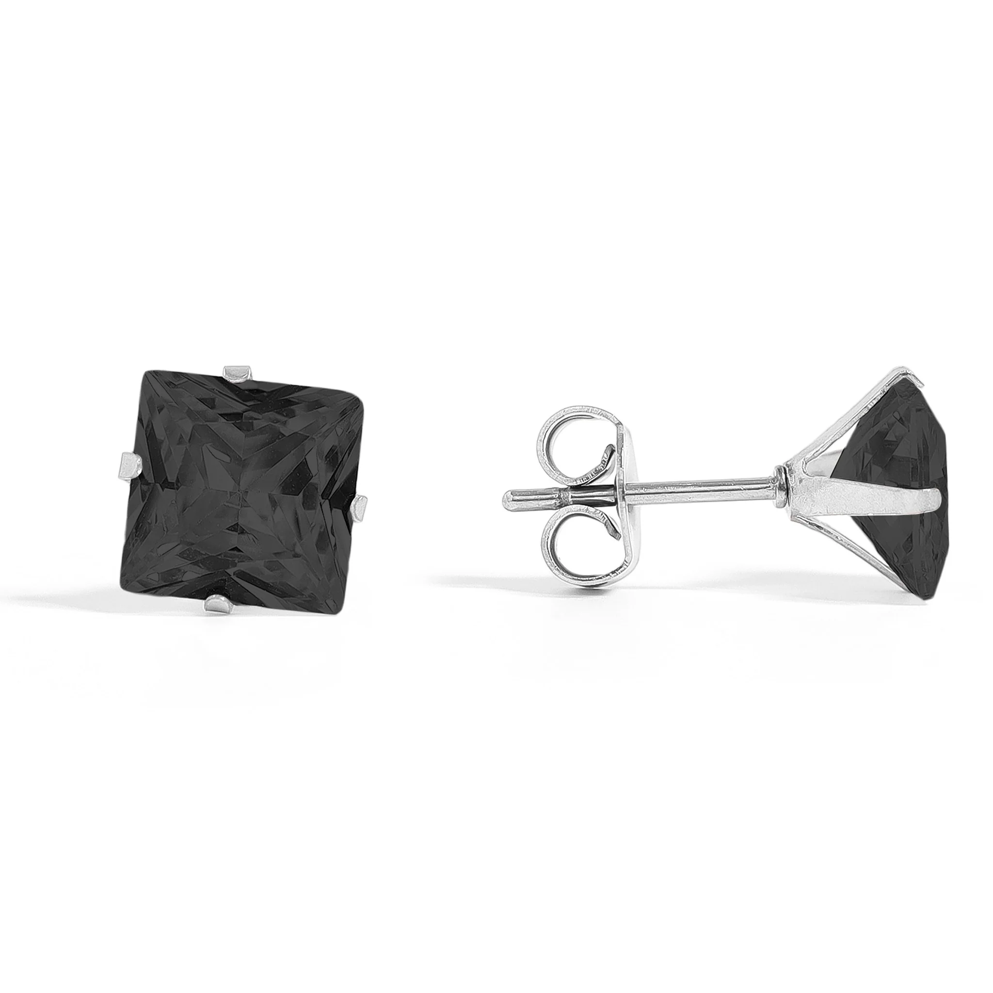 Stainless Steel Clear/Black Square CZ Stud Earrings / ERJ3160 - Image 6