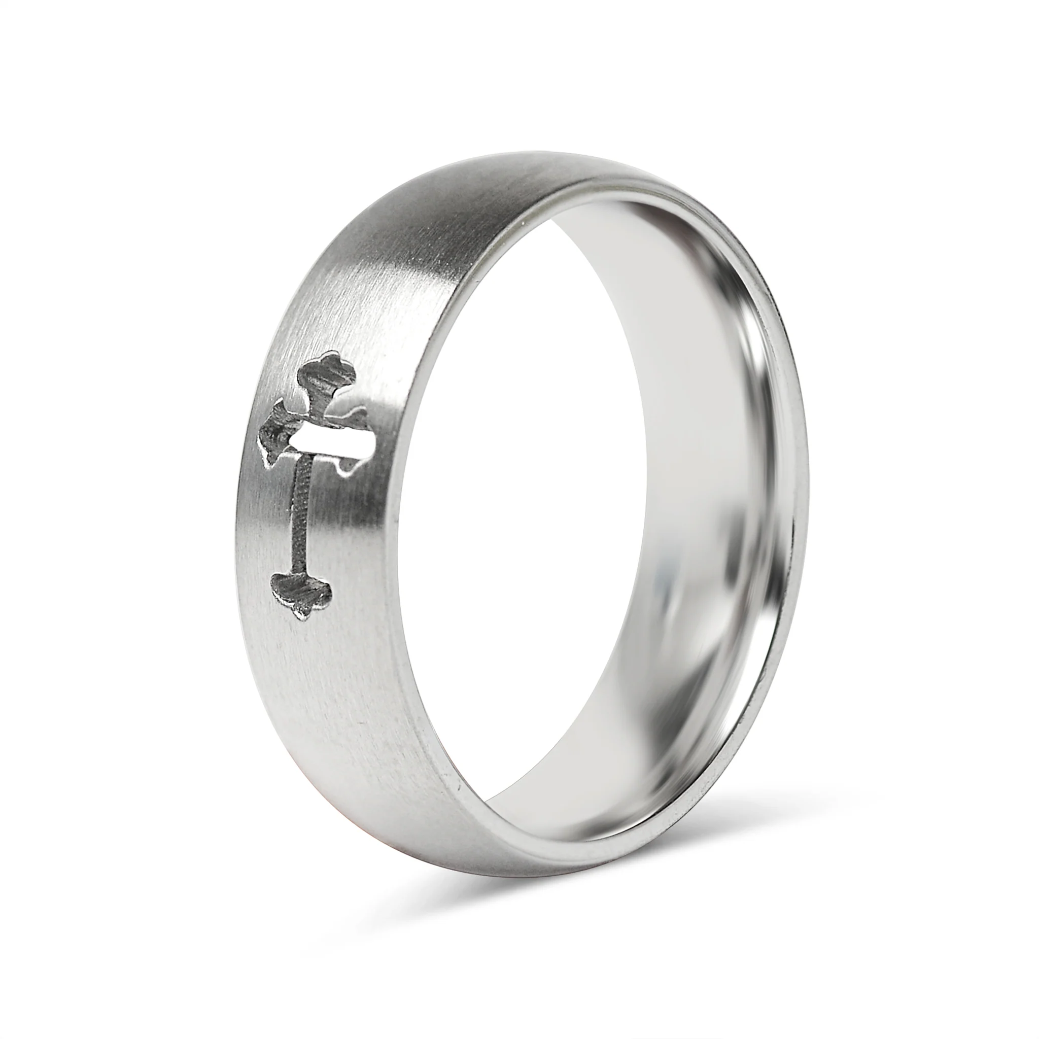 Stainless Steel Cross Cutout Brushed Blank Ring / CFR7023 - Image 3