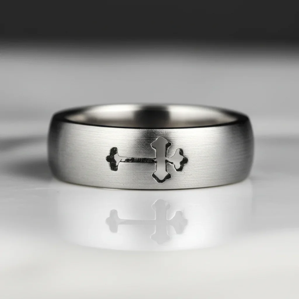 Stainless Steel Cross Cutout Brushed Blank Ring / CFR7023 - Image 5