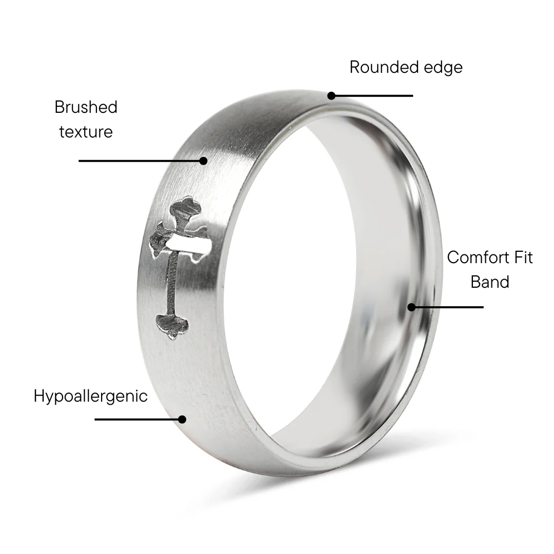 Stainless Steel Cross Cutout Brushed Blank Ring / CFR7023 - Image 6