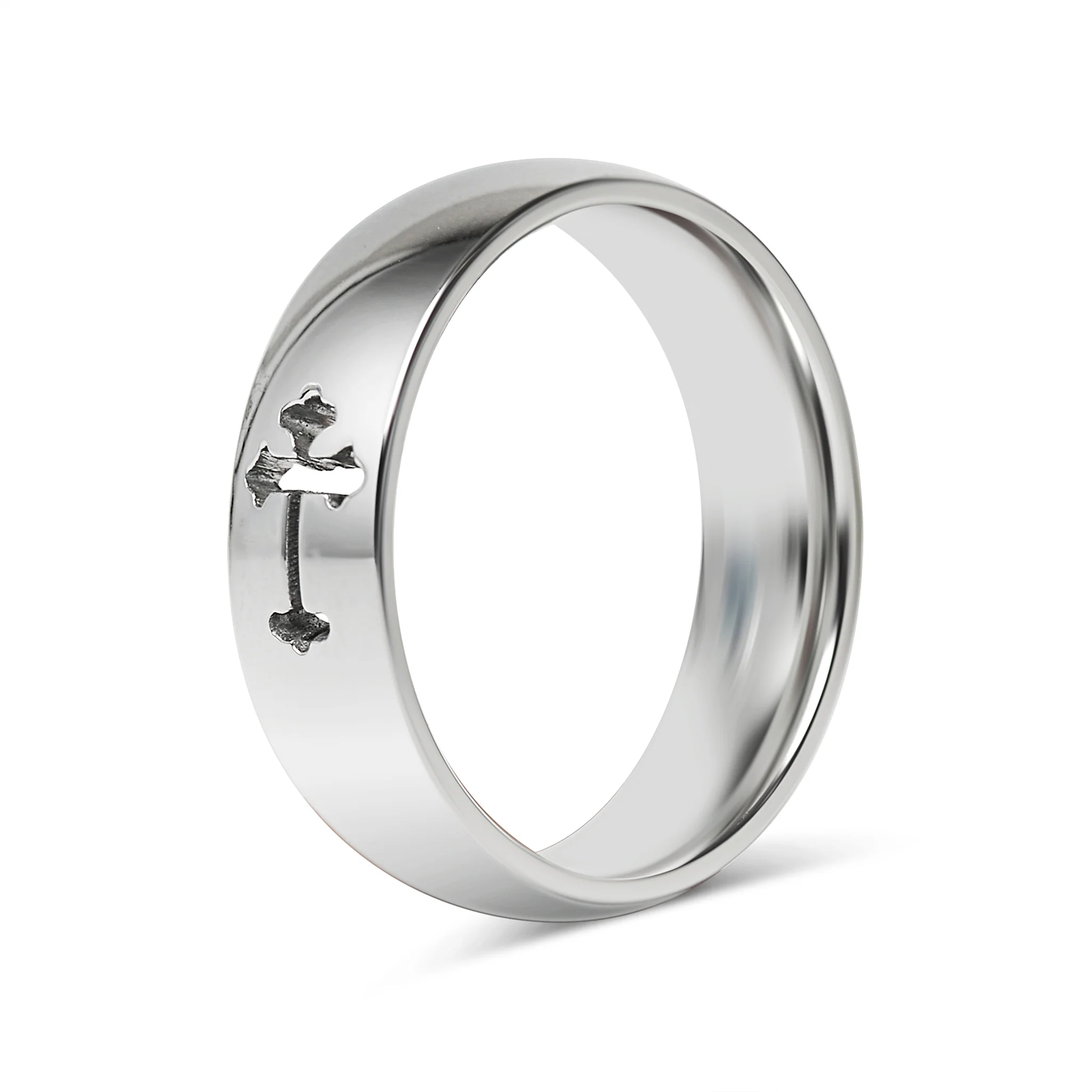Stainless Steel Cross Cutout Polished Ring / CFR7022 - Image 3