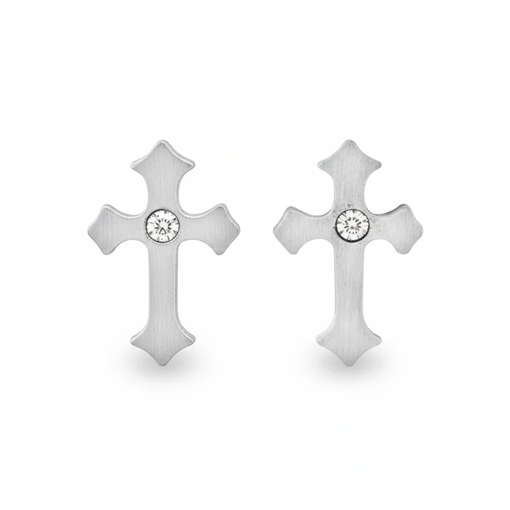 Stainless Steel Cross CZ Earrings / ERJ3132 - Image 3