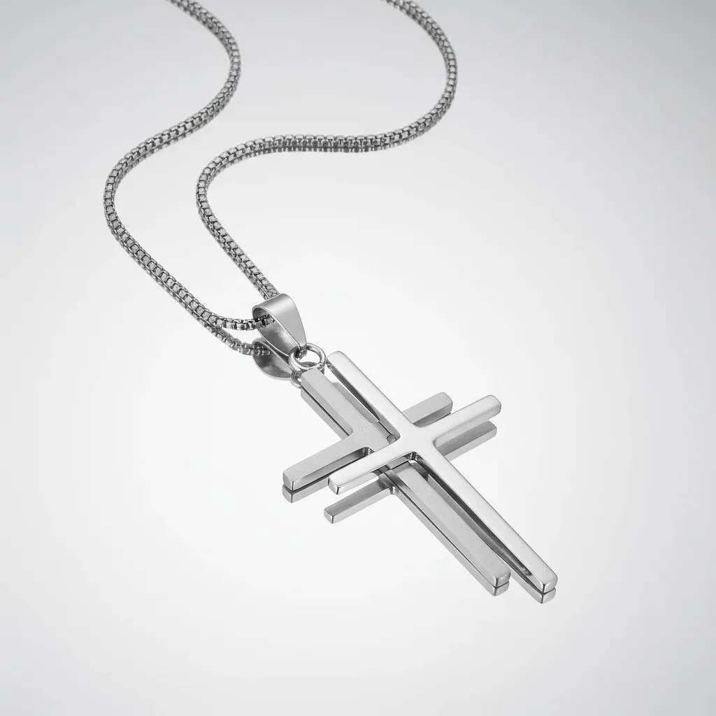 Stainless Steel Double Cross Pendant / PDJ3169 - Image 3