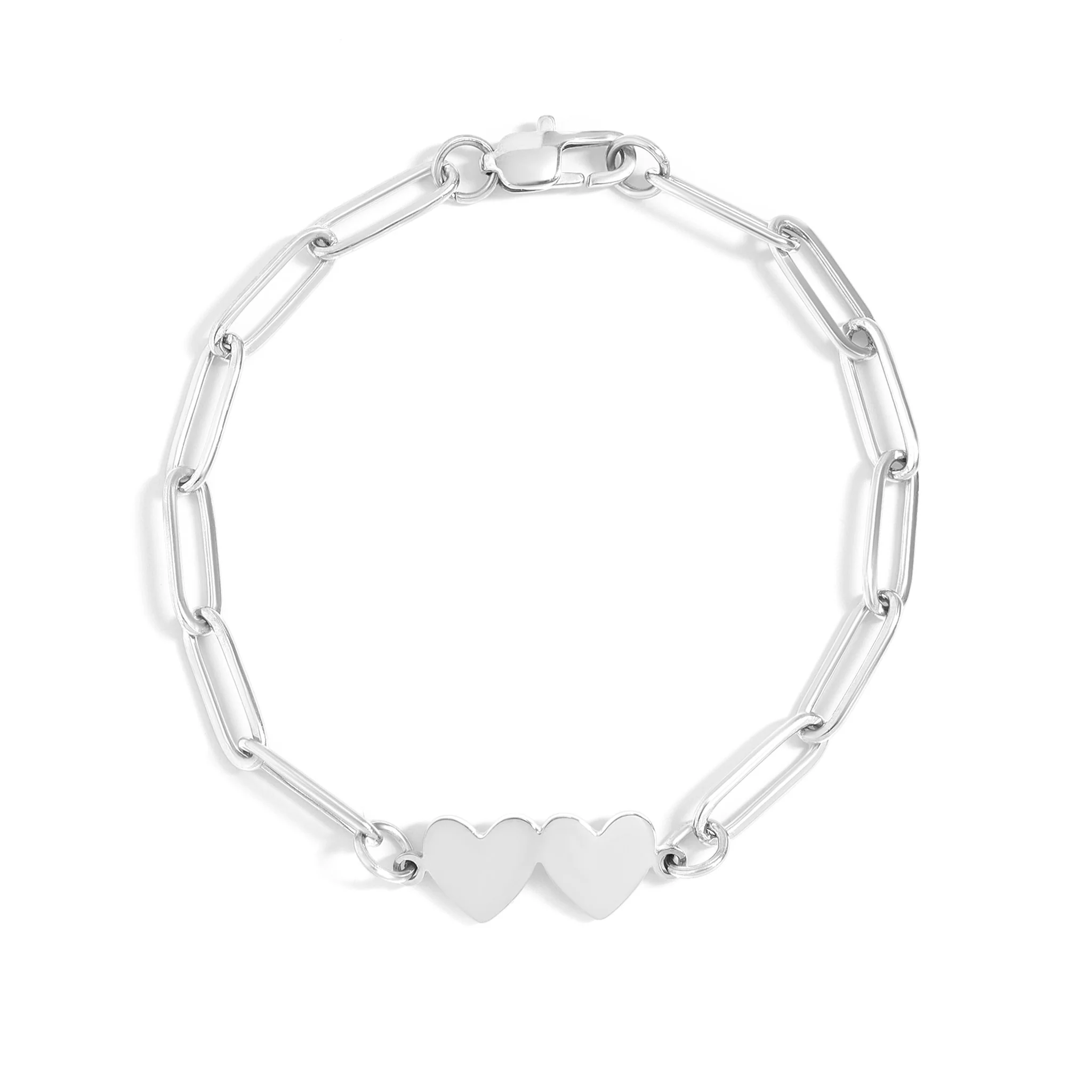 Stainless Steel Engravable 2 Heart Paperclip Bracelet / SBB0350 - Image 3