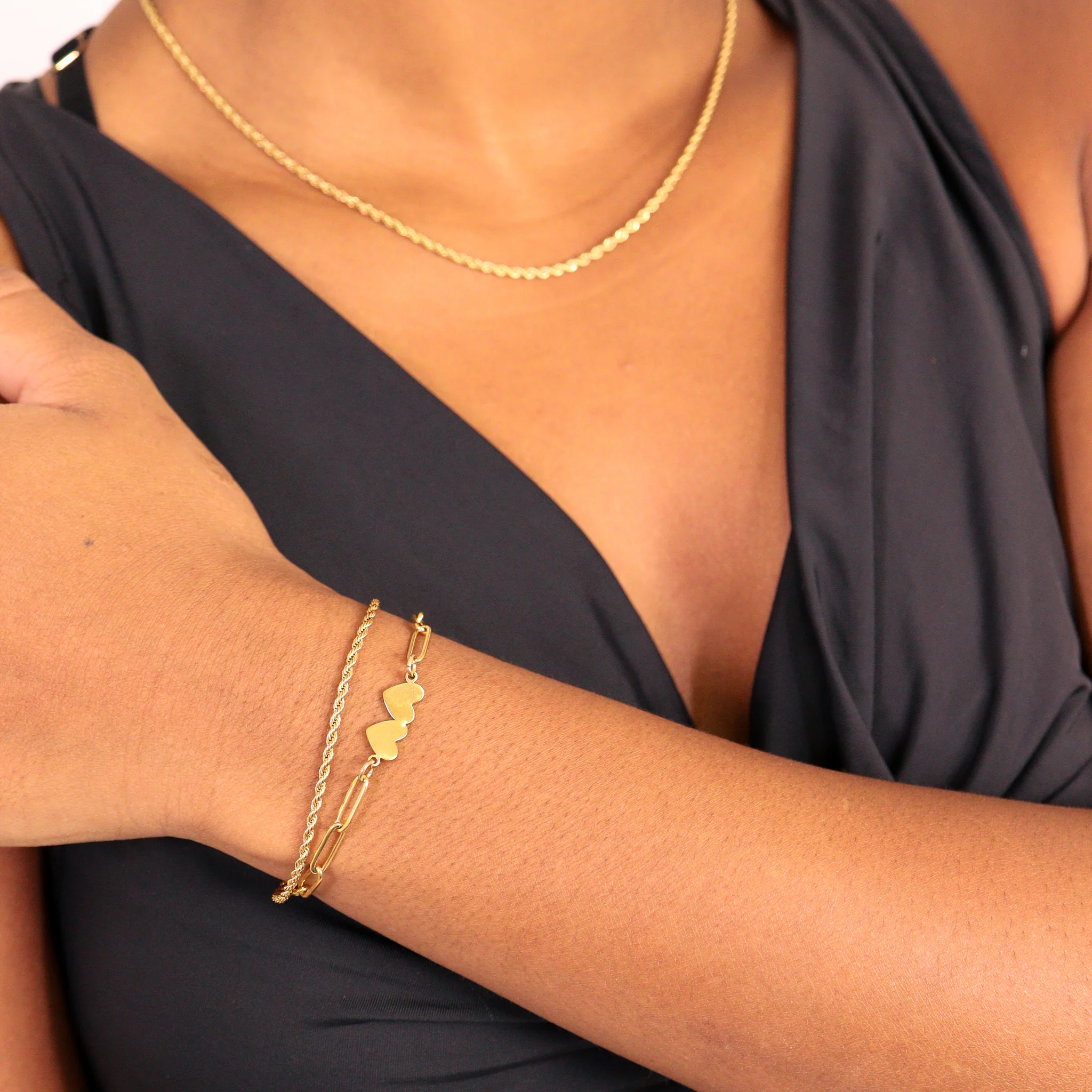 Stainless Steel Engravable 2 Heart Paperclip Bracelet / SBB0350 - Image 4