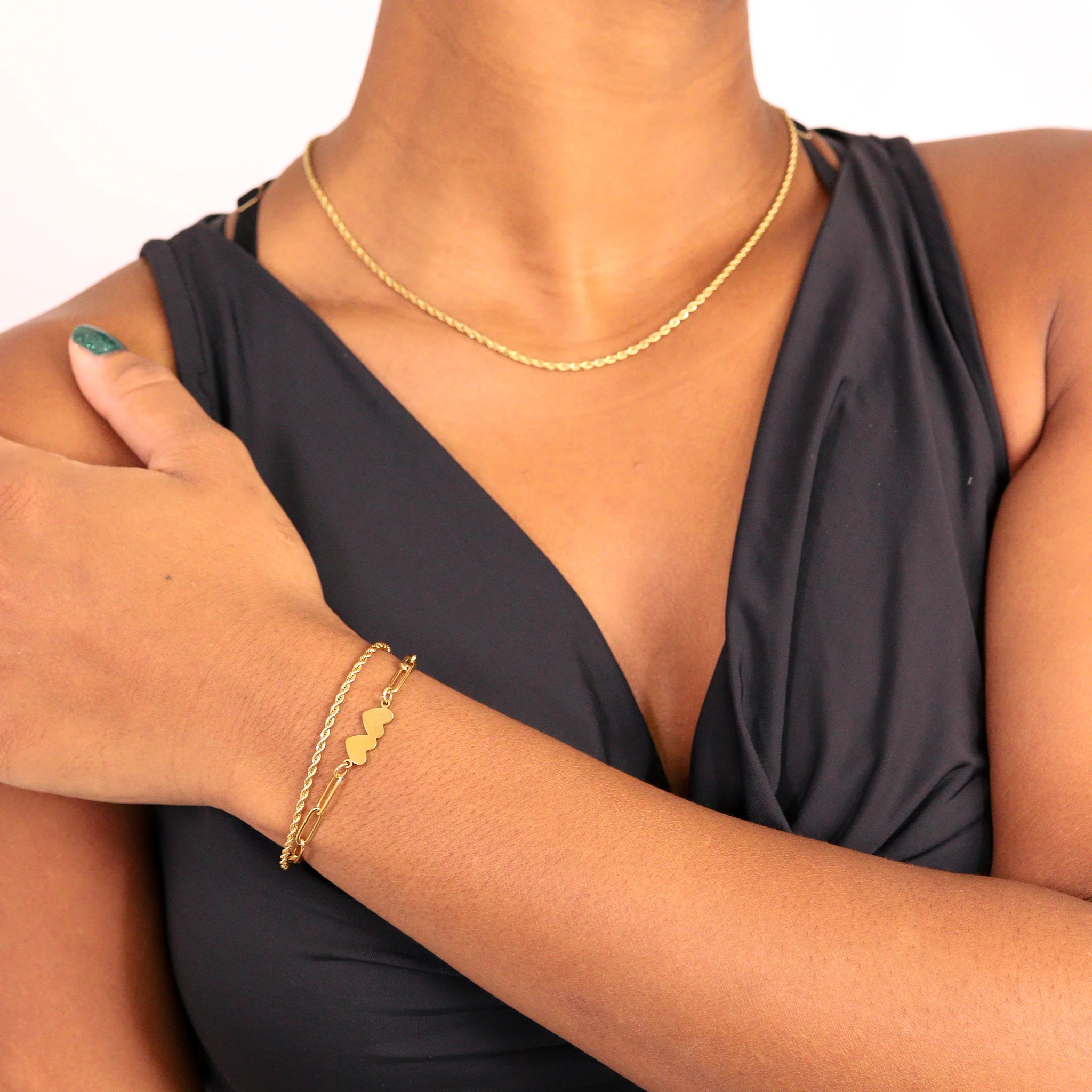 Stainless Steel Engravable 2 Heart Paperclip Bracelet / SBB0350 - Image 5