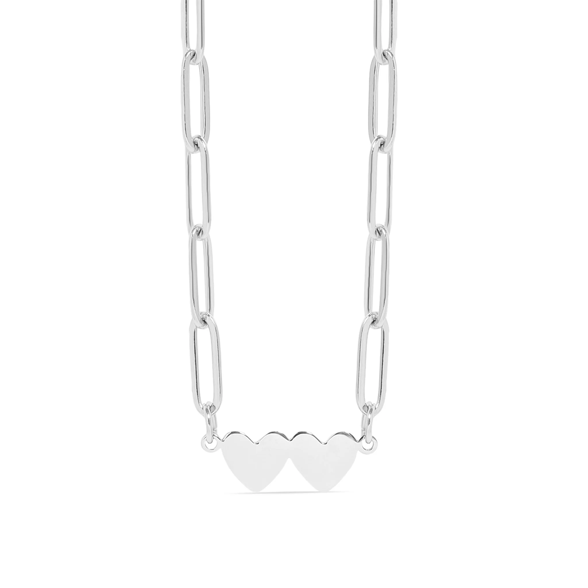 Stainless Steel Engravable 2 Heart Paperclip Necklace / SBB0351 - Image 3