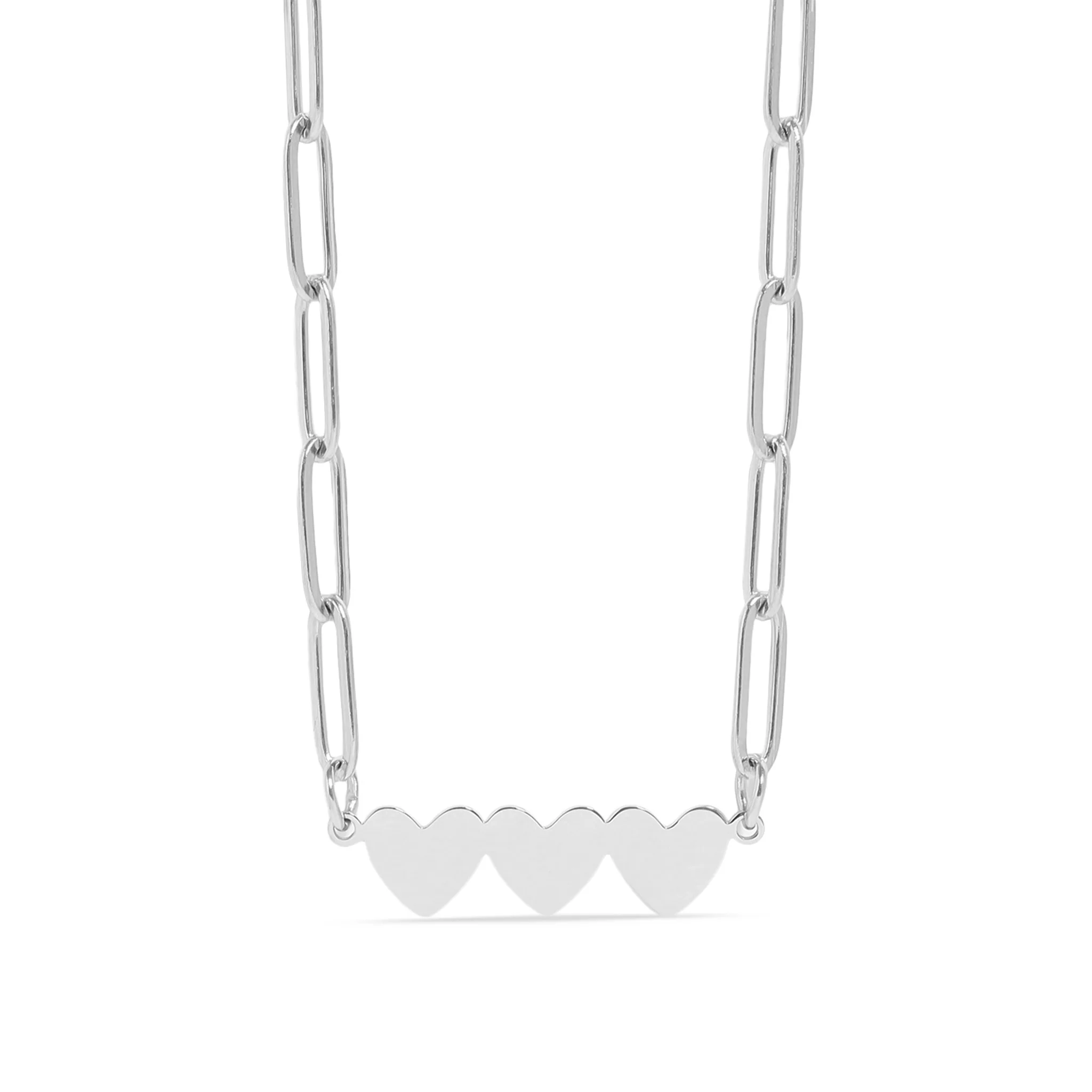 Stainless Steel Engravable 3 Heart Paperclip Necklace / SBB0353 - Image 3