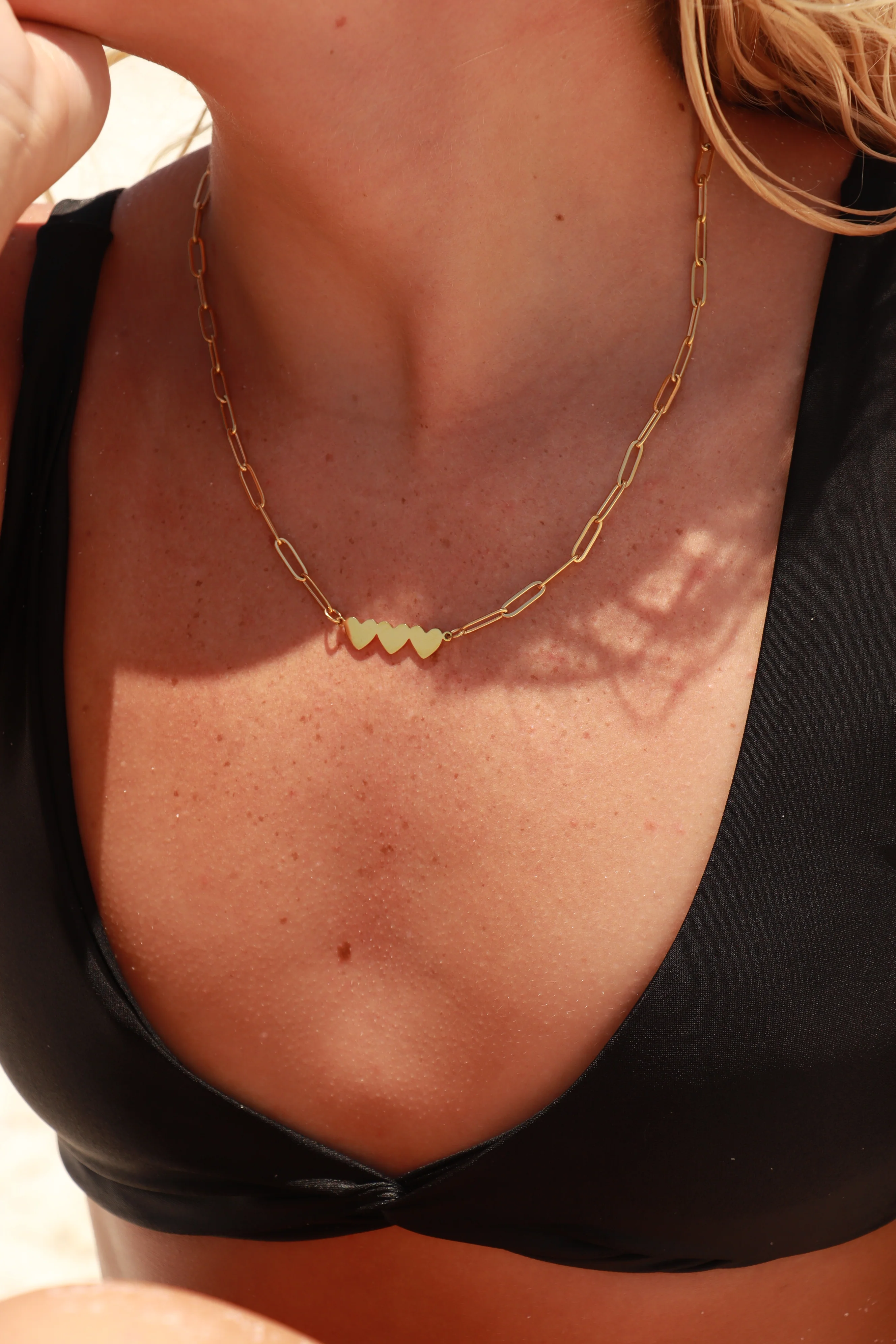 Stainless Steel Engravable 3 Heart Paperclip Necklace / SBB0353 - Image 4