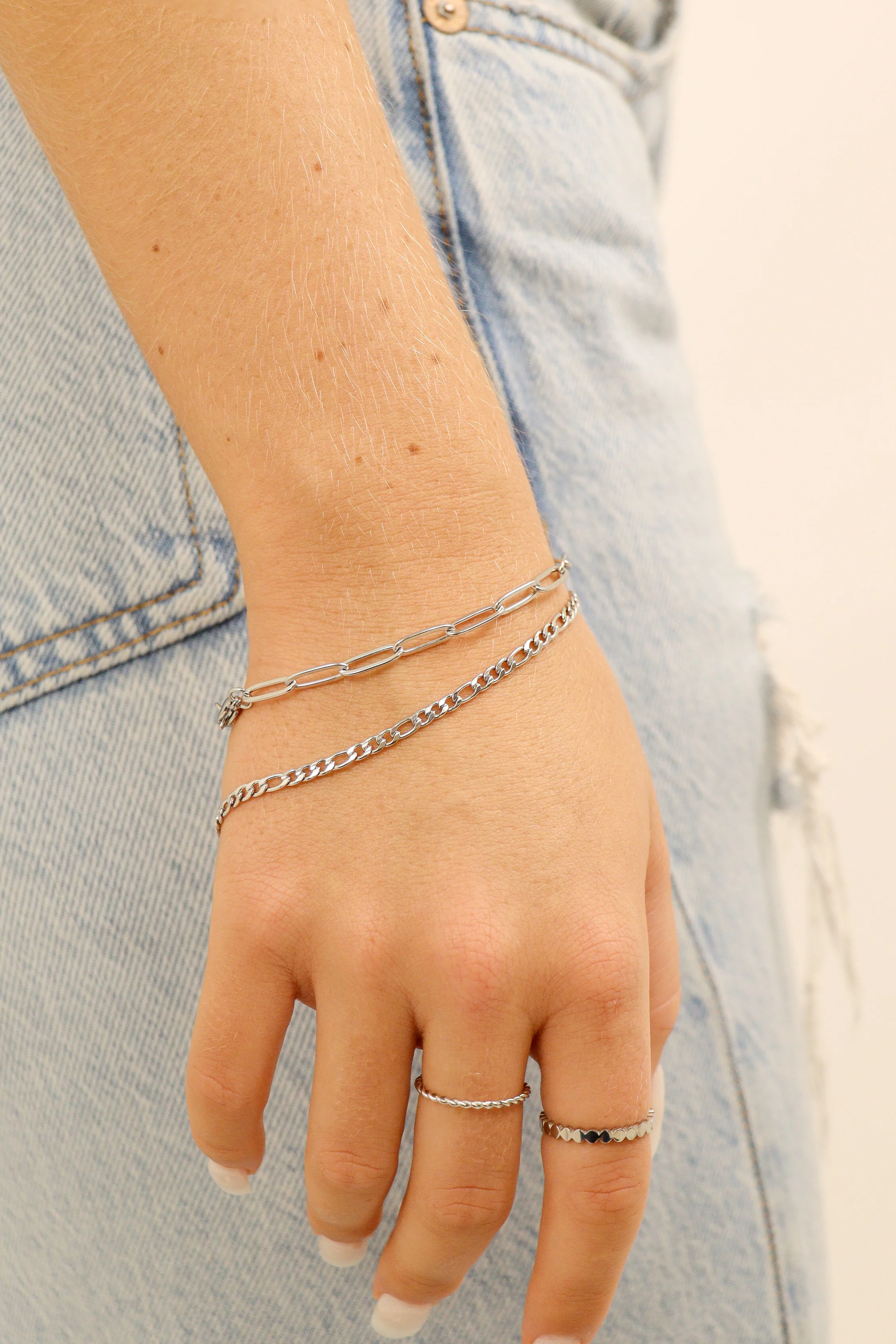 Stainless Steel Figaro Chain Bracelet / BRJ9096 - Image 5