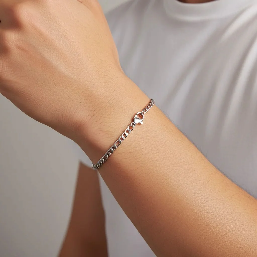 Stainless Steel Figaro Chain Bracelet / BRJ9096 - Image 9