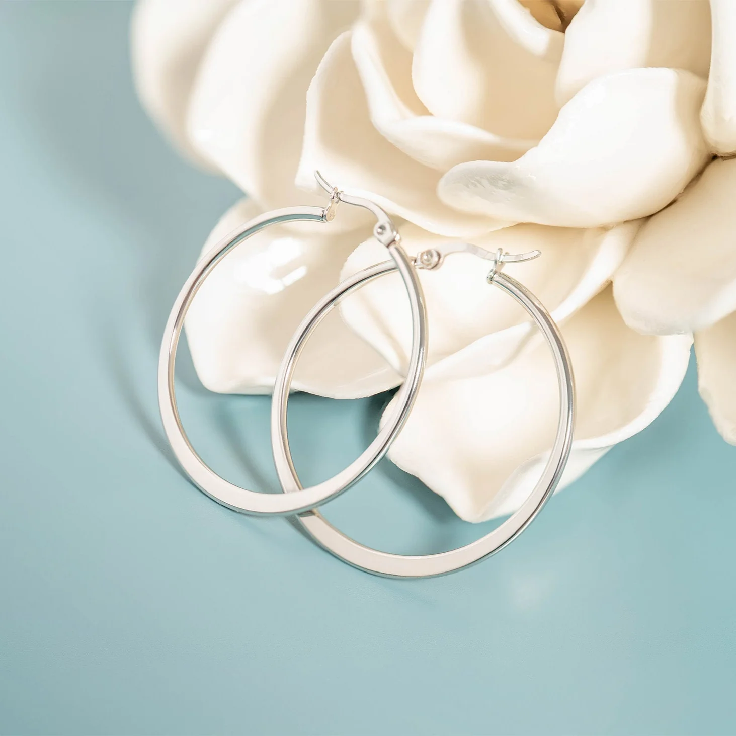 Stainless Steel Flat Oval Tube Hoop Earrings / ERJ2132 - Image 4