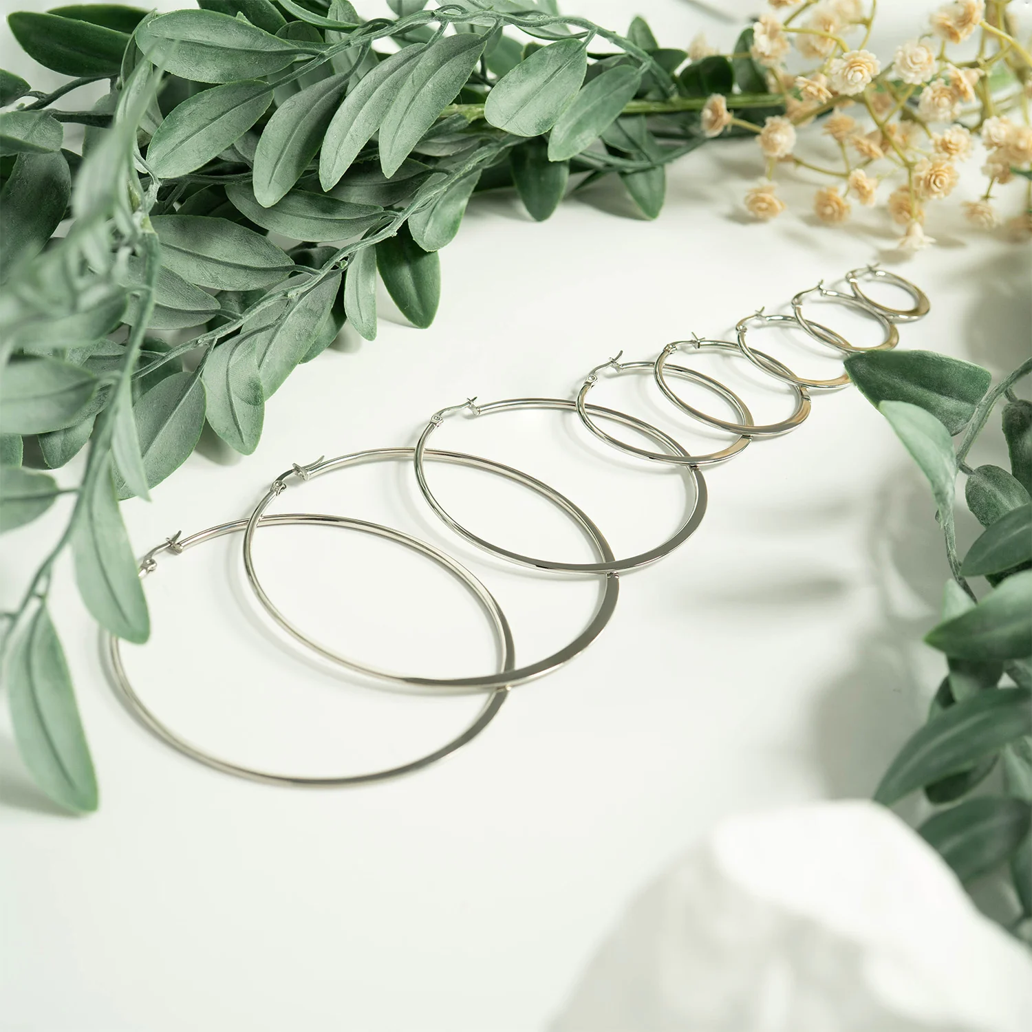 Stainless Steel Flat Oval Tube Hoop Earrings / ERJ2132 - Image 5