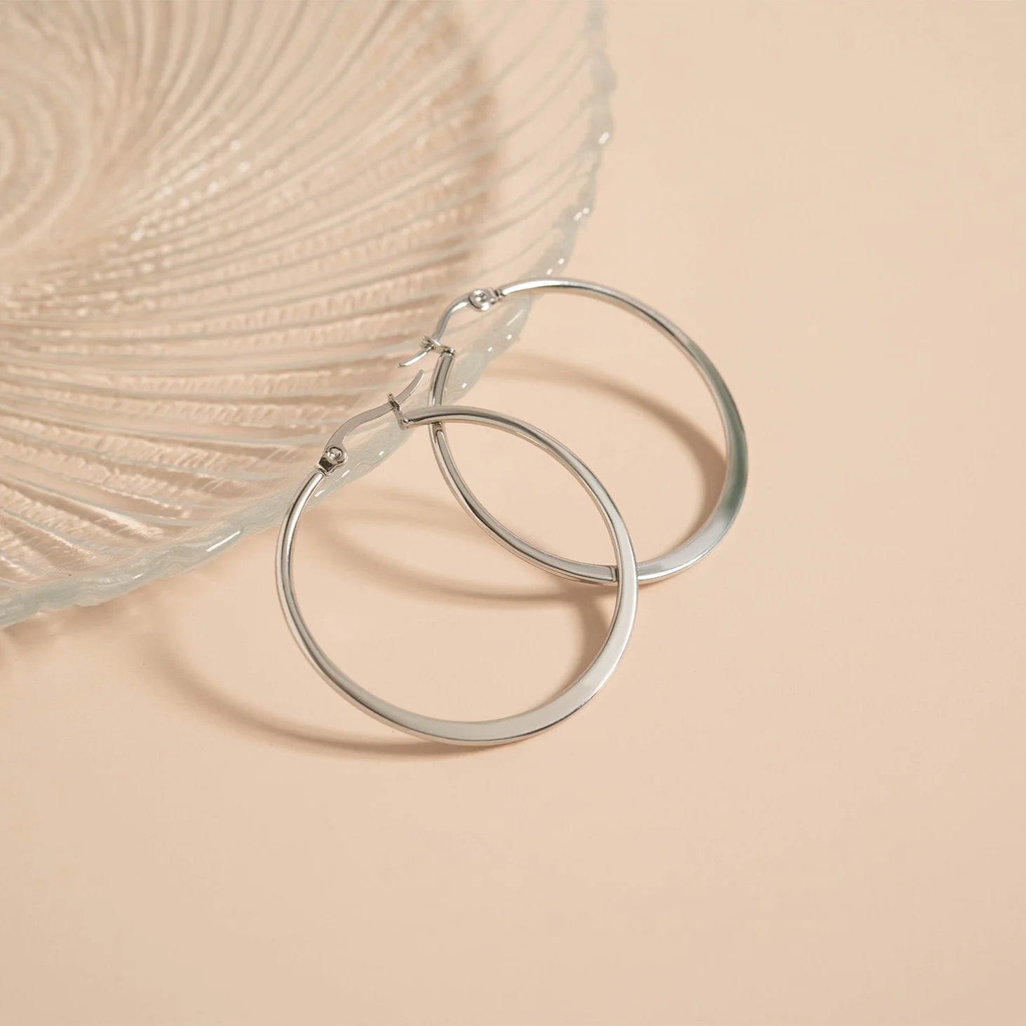 Stainless Steel Flat Oval Tube Hoop Earrings / ERJ2132 - Image 7