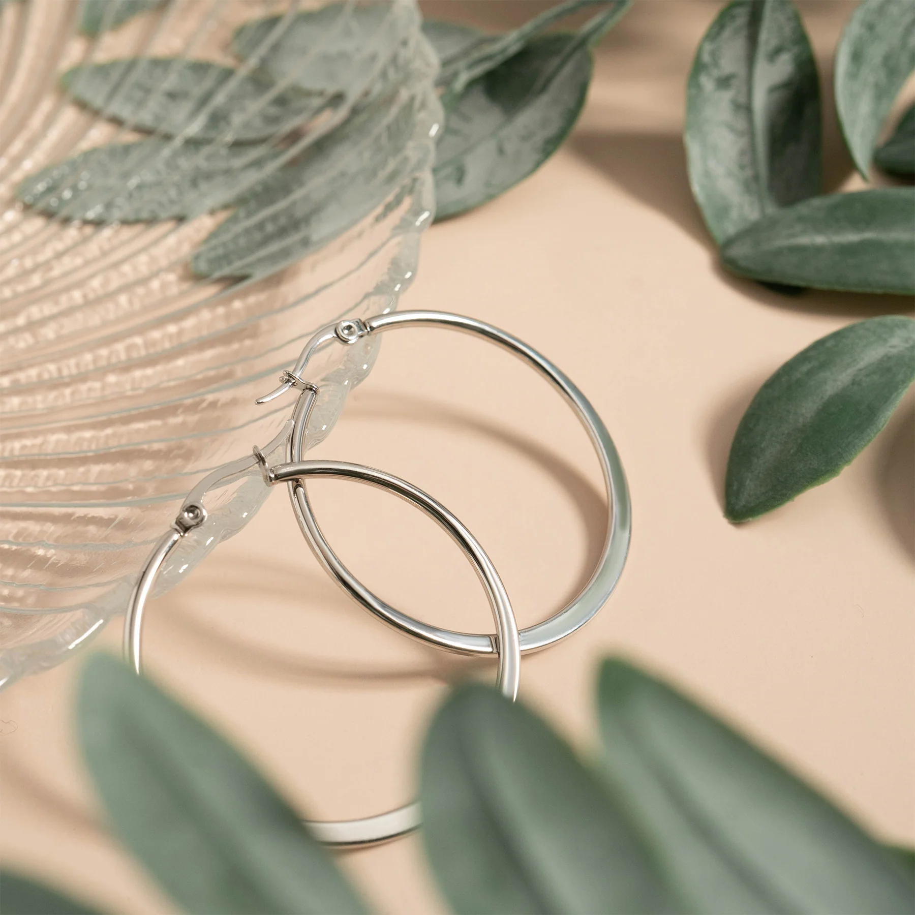 Stainless Steel Flat Oval Tube Hoop Earrings / ERJ2132 - Image 8