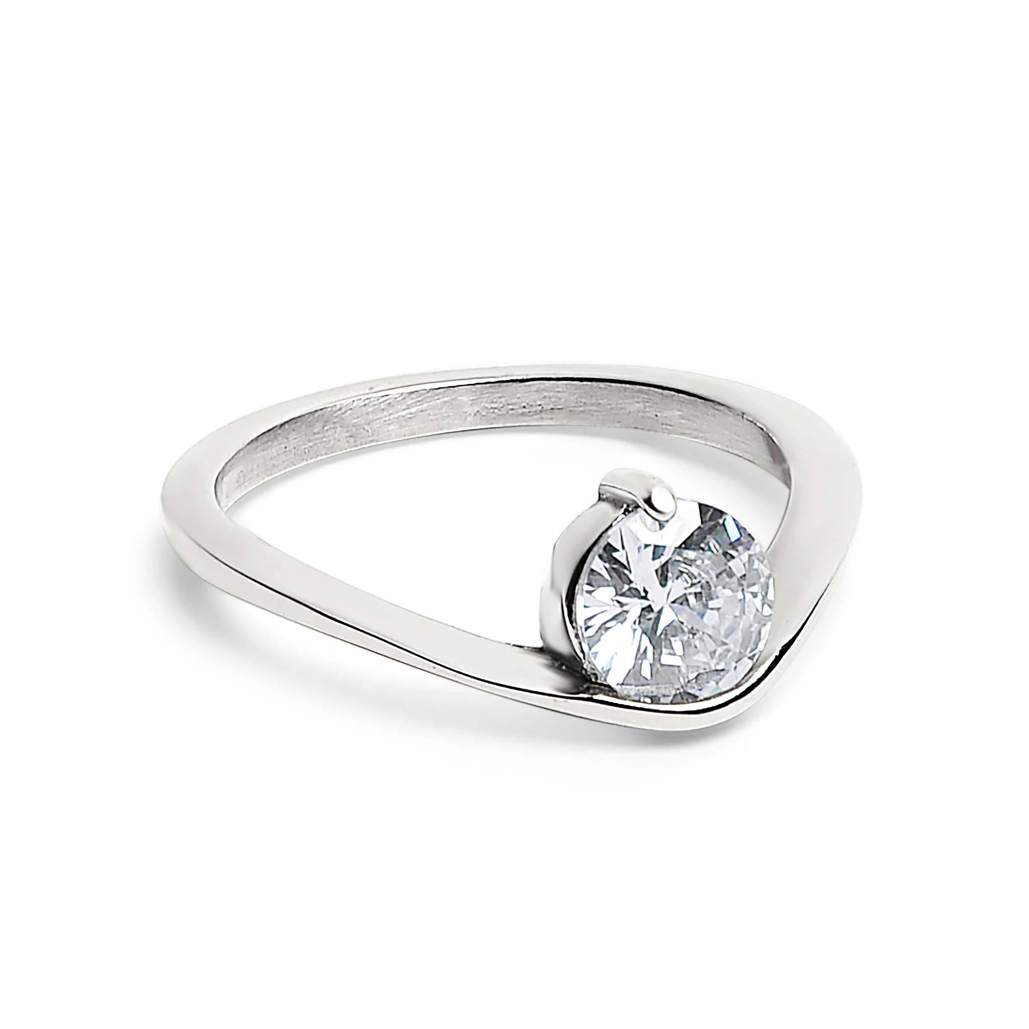 Stainless Steel Offset Solitaire CZ Ring / ZRJ9011 - Image 3