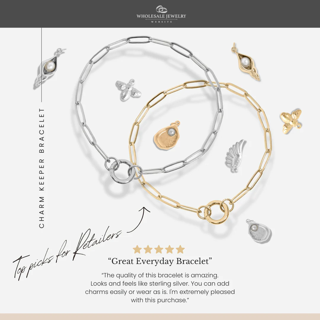 18K Gold PVD Stainless Steel Paperclip Charm Keeper Bracelet / BRJ9084 - Image 10