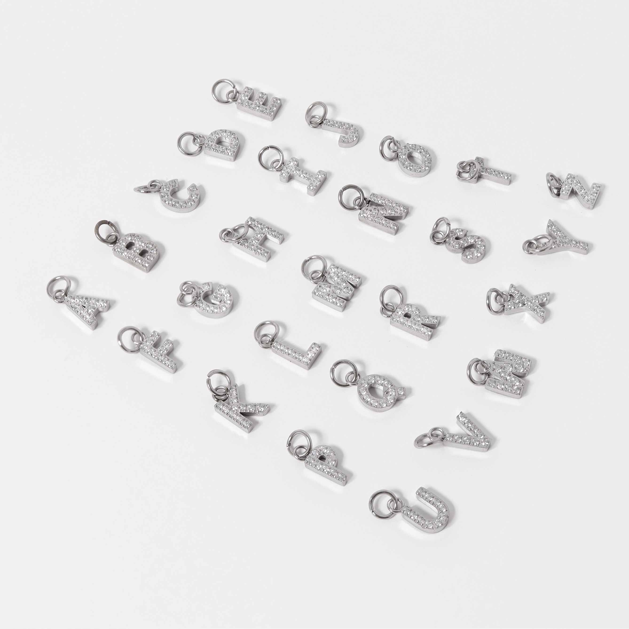 Stainless Steel Pave Set CZ Initial Letter Charms / PDC9020 - Image 10