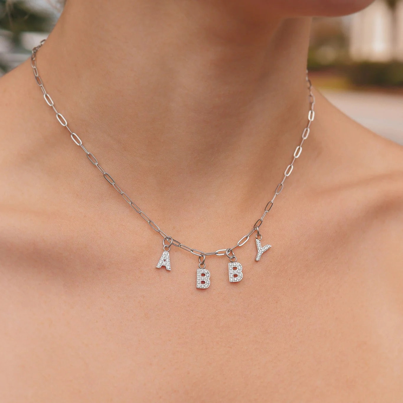 Stainless Steel Pave Set CZ Initial Letter Charms / PDC9020 - Image 11