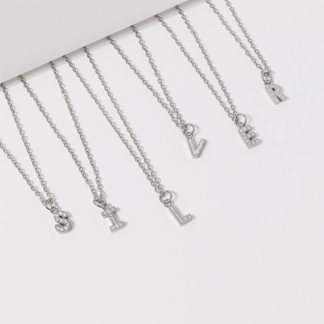 Stainless Steel Pave Set CZ Initial Letter Charms / PDC9020 - Image 9